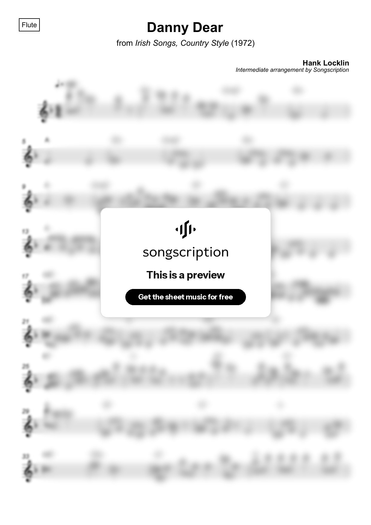 Intermediate Flute Sheet Music for "Danny Dear" by Hank Locklin
