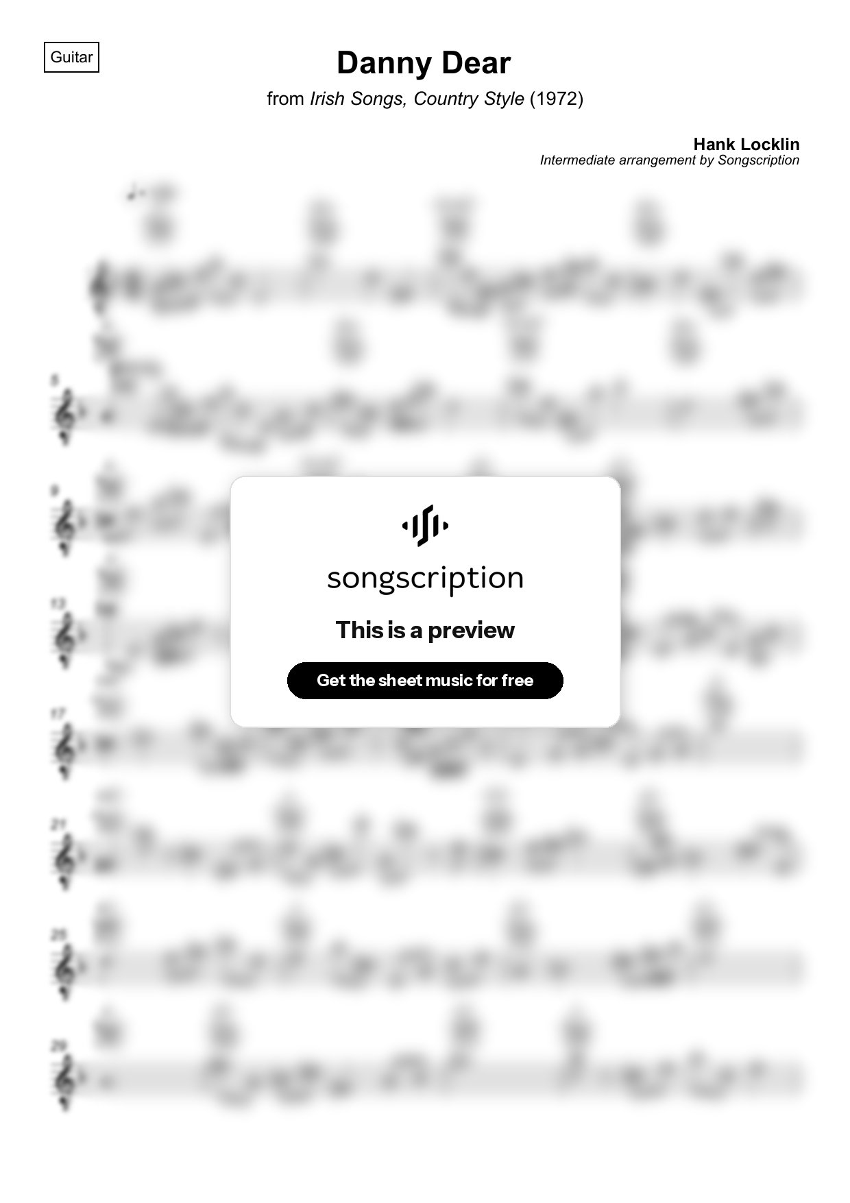 Intermediate Acoustic Guitar Sheet Music for "Danny Dear" by Hank Locklin