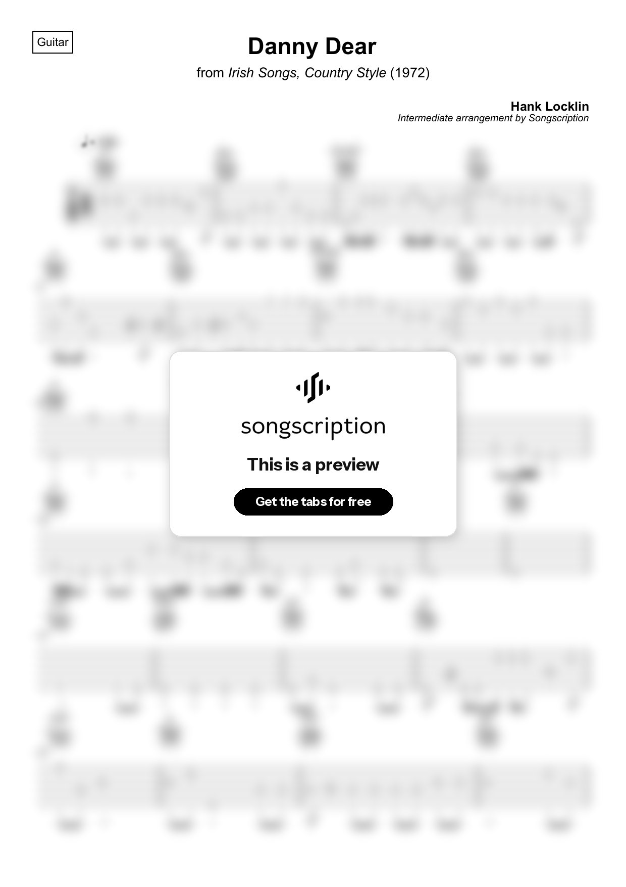 Intermediate Acoustic Guitar Tabs for "Danny Dear" by Hank Locklin