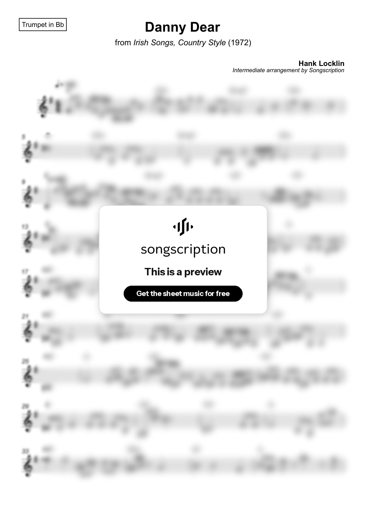 Intermediate Trumpet Sheet Music for "Danny Dear" by Hank Locklin