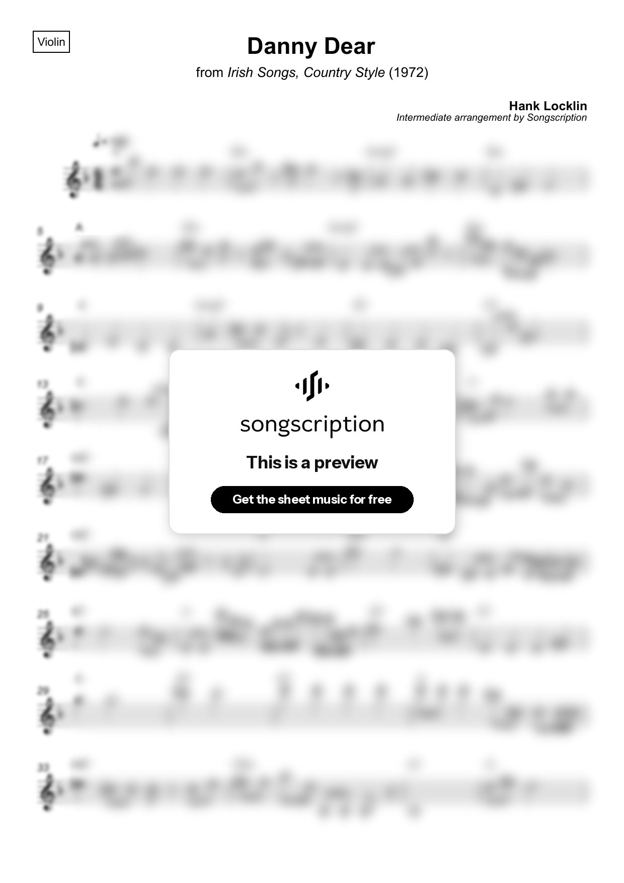 Intermediate Violin Sheet Music for "Danny Dear" by Hank Locklin