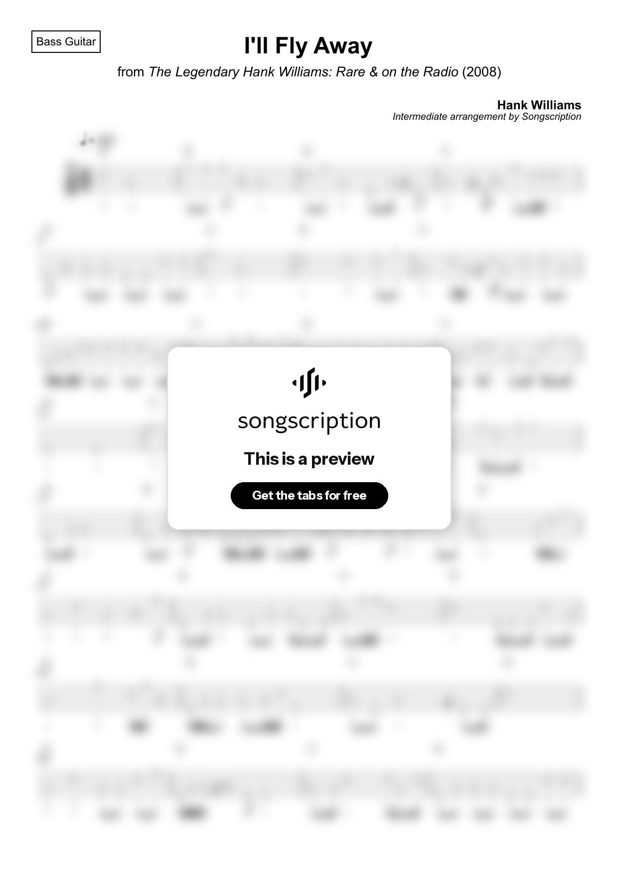 Intermediate Bass Guitar Tabs for "I'll Fly Away" by Hank Williams
