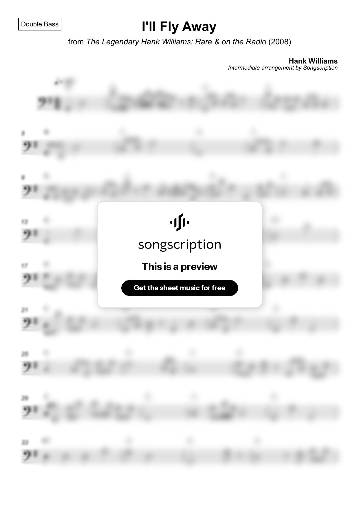 Intermediate Double Bass Sheet Music for "I'll Fly Away" by Hank Williams