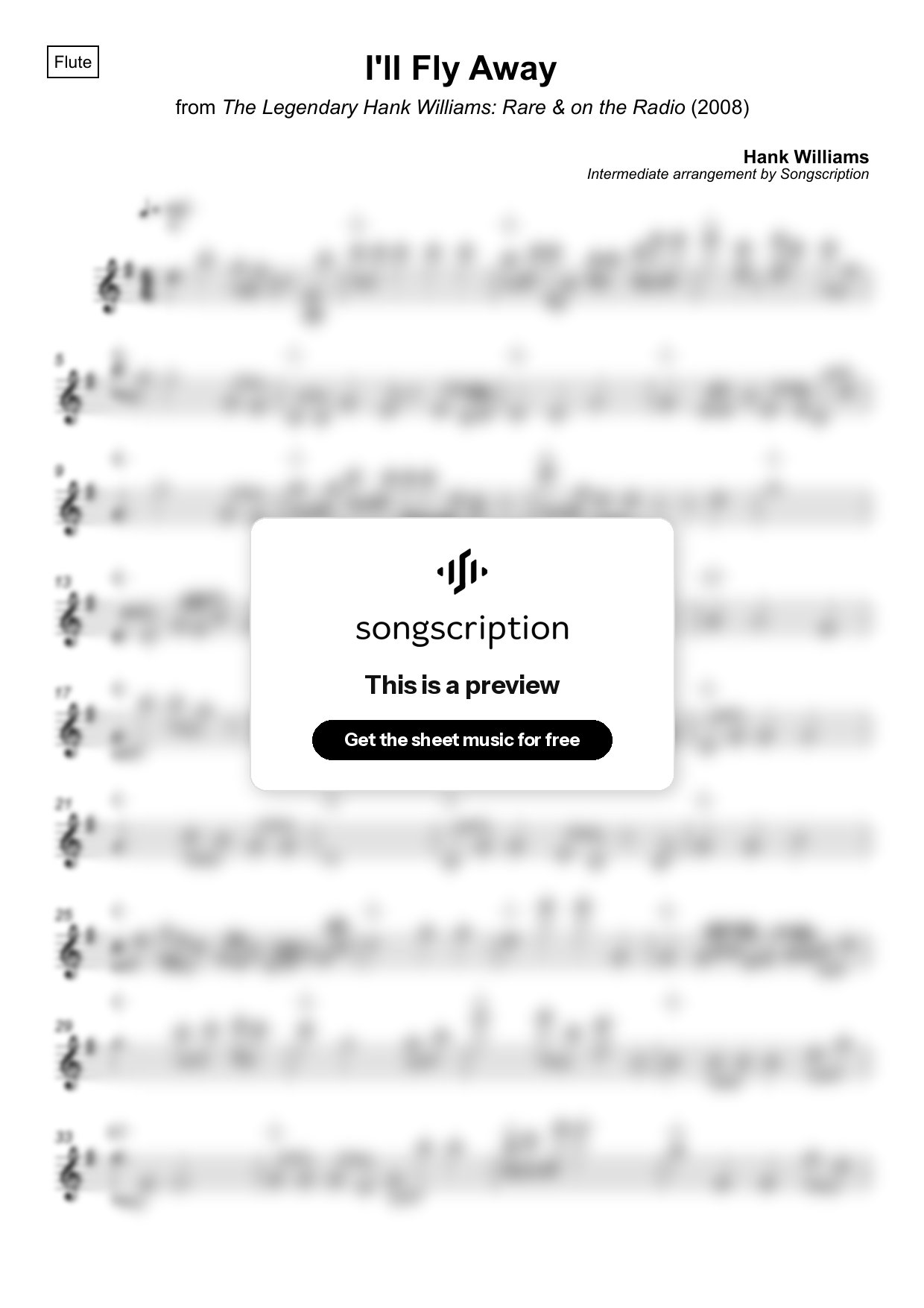 Intermediate Flute Sheet Music for "I'll Fly Away" by Hank Williams