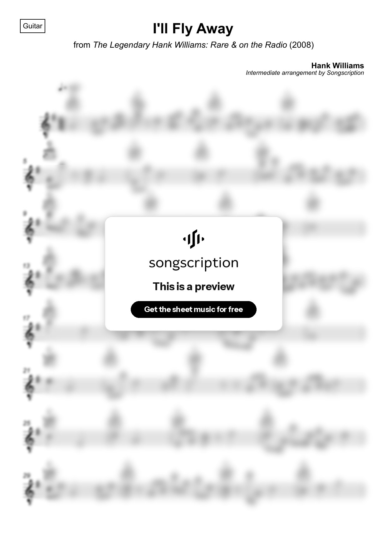Intermediate Acoustic Guitar Sheet Music for "I'll Fly Away" by Hank Williams