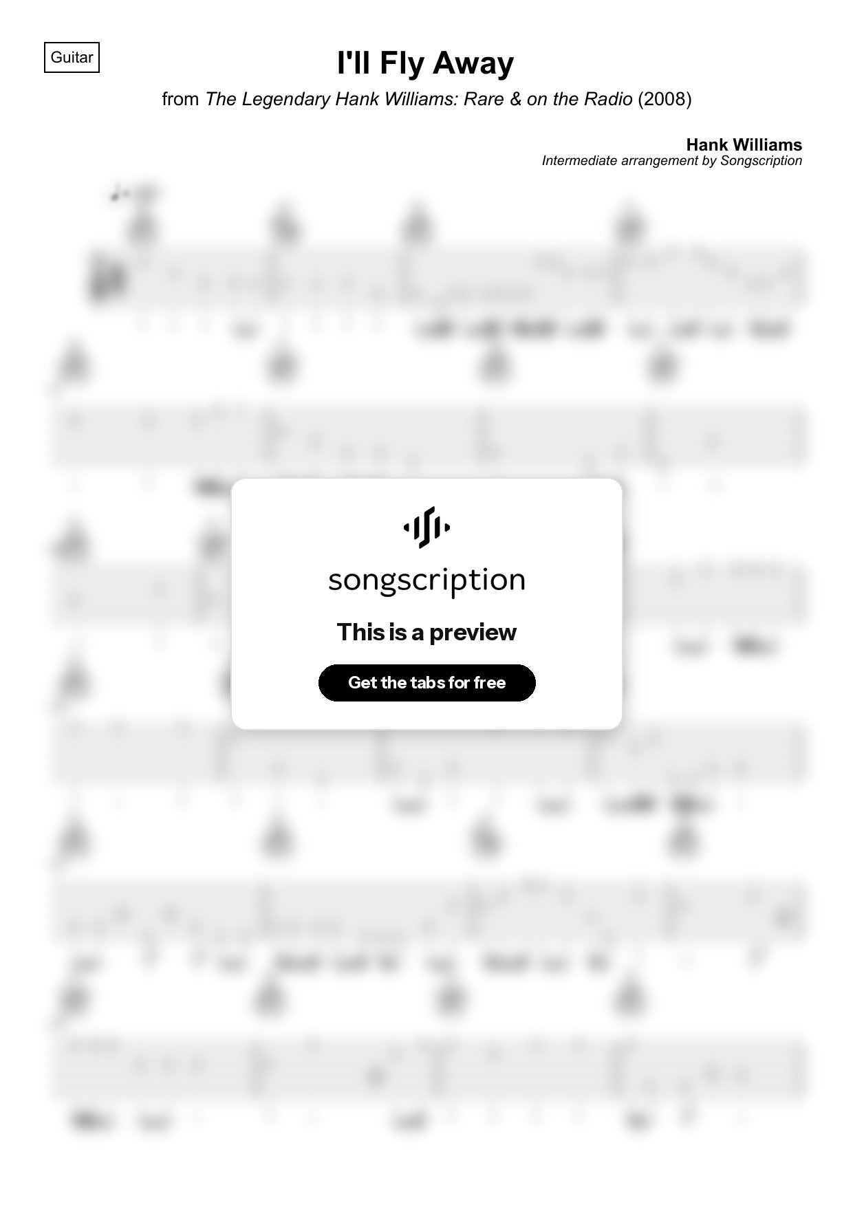 Intermediate Acoustic Guitar Tabs for "I'll Fly Away" by Hank Williams