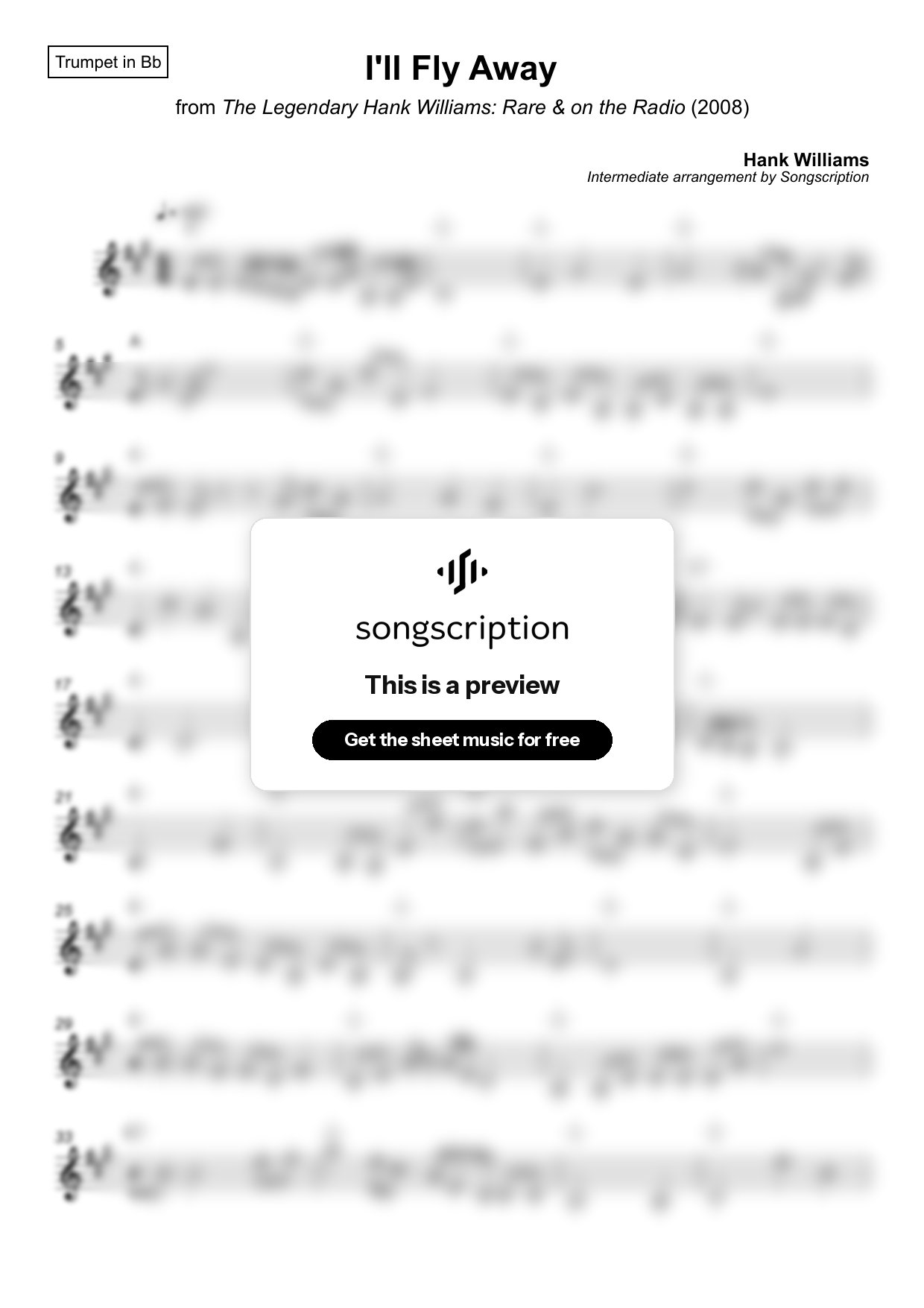 Intermediate Trumpet Sheet Music for "I'll Fly Away" by Hank Williams
