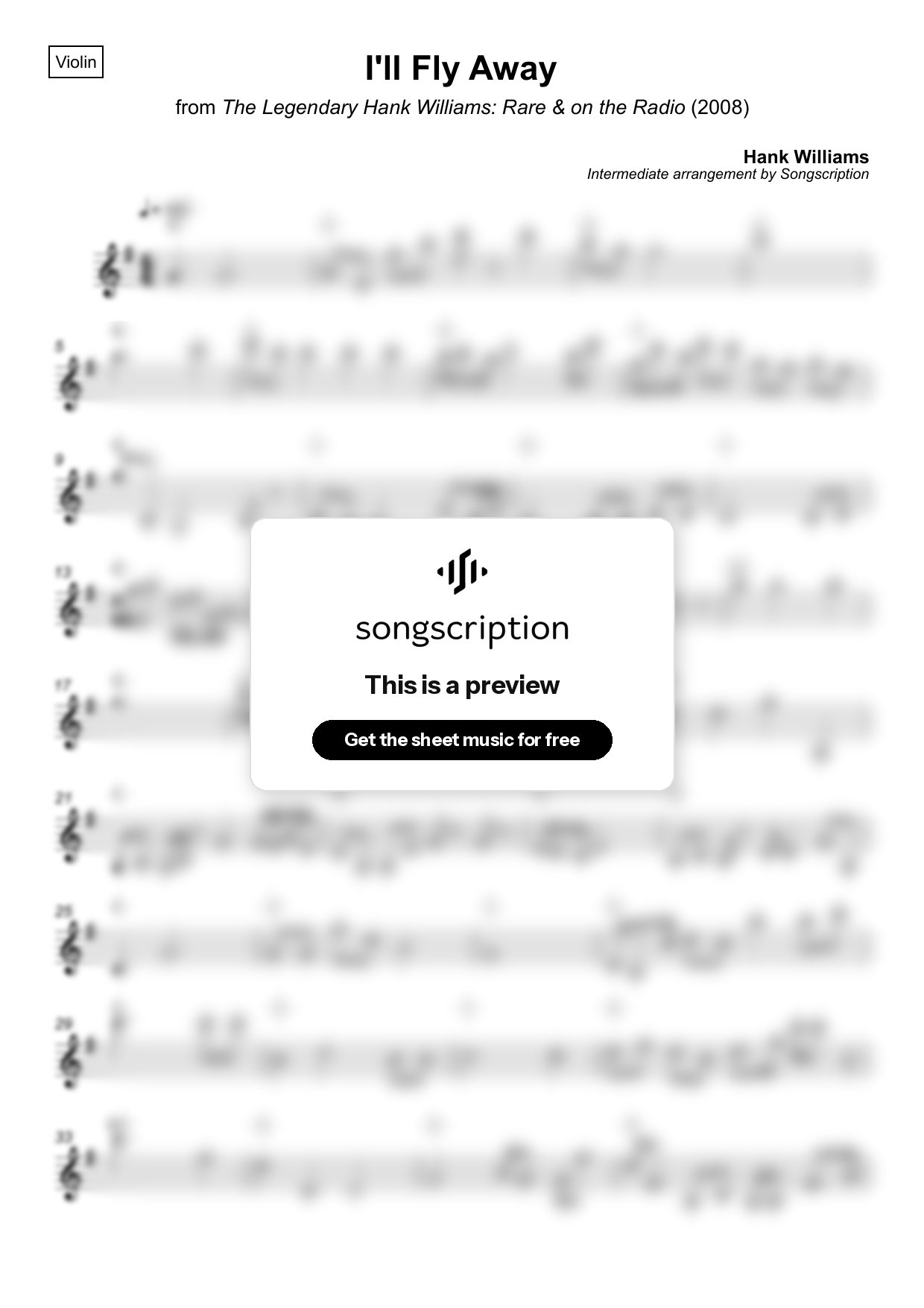 Intermediate Violin Sheet Music for "I'll Fly Away" by Hank Williams