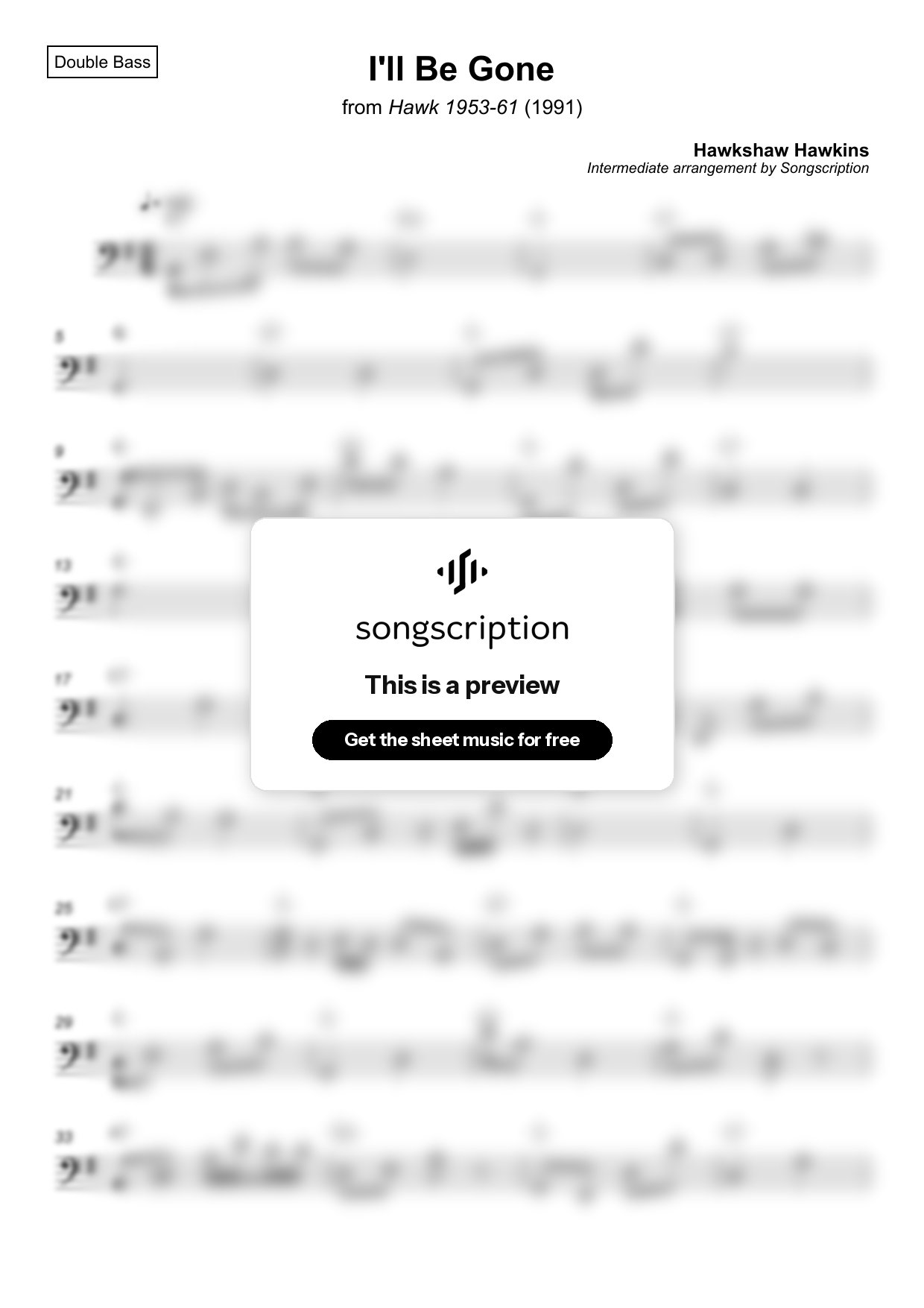 Intermediate Double Bass Sheet Music for "I'll Be Gone" by Hawkshaw Hawkins