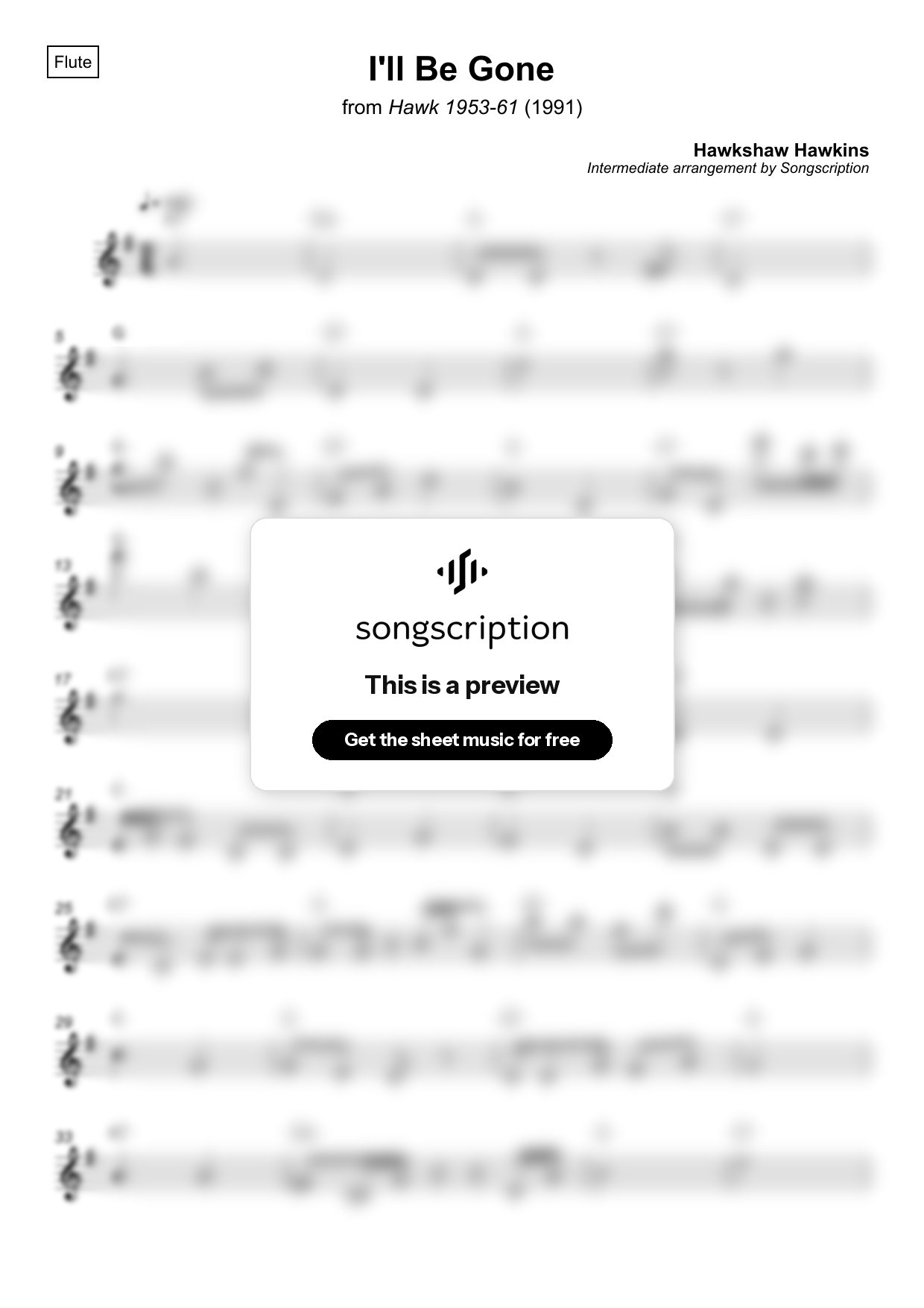 Intermediate Flute Sheet Music for "I'll Be Gone" by Hawkshaw Hawkins