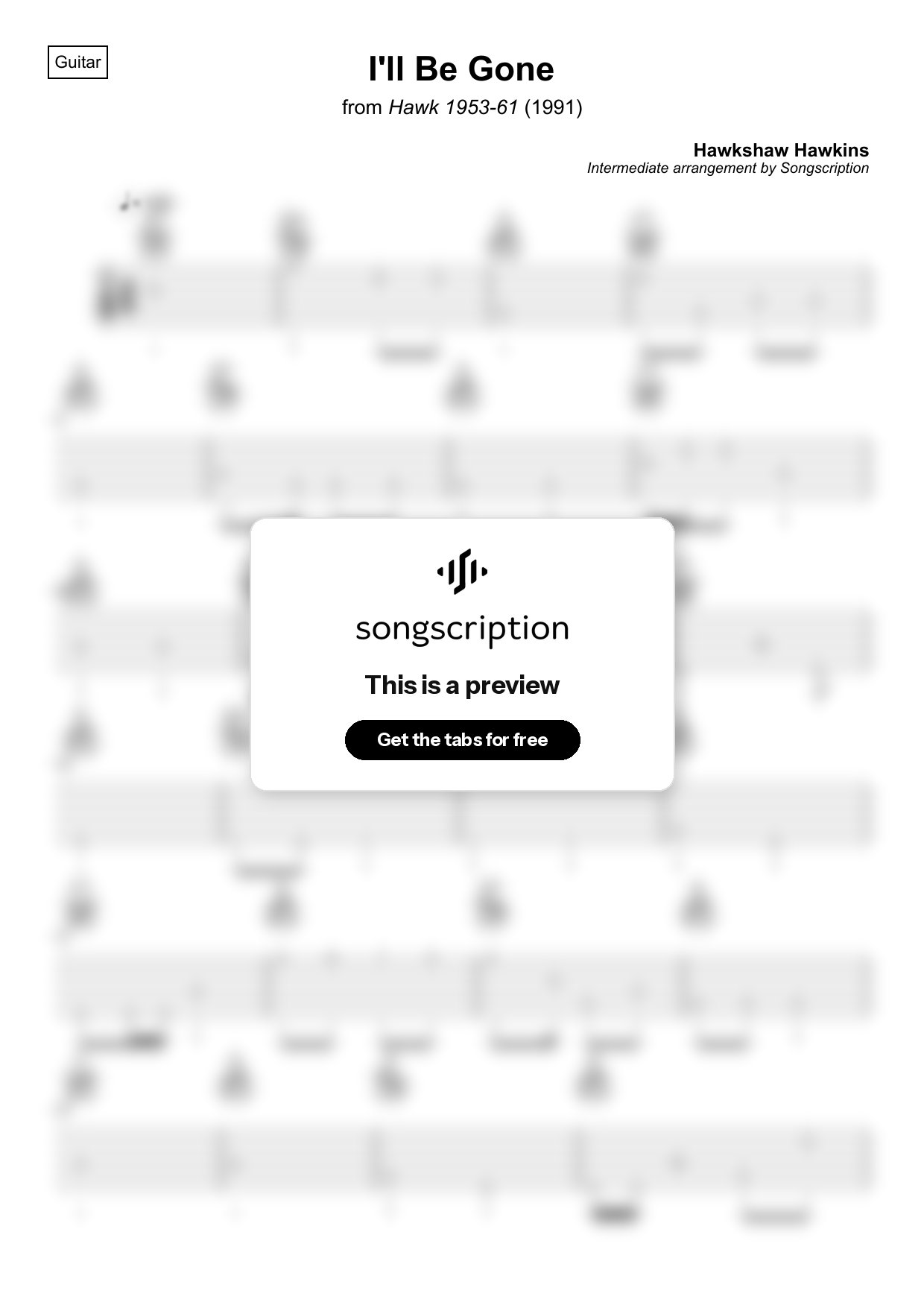 Intermediate Acoustic Guitar Tabs for "I'll Be Gone" by Hawkshaw Hawkins