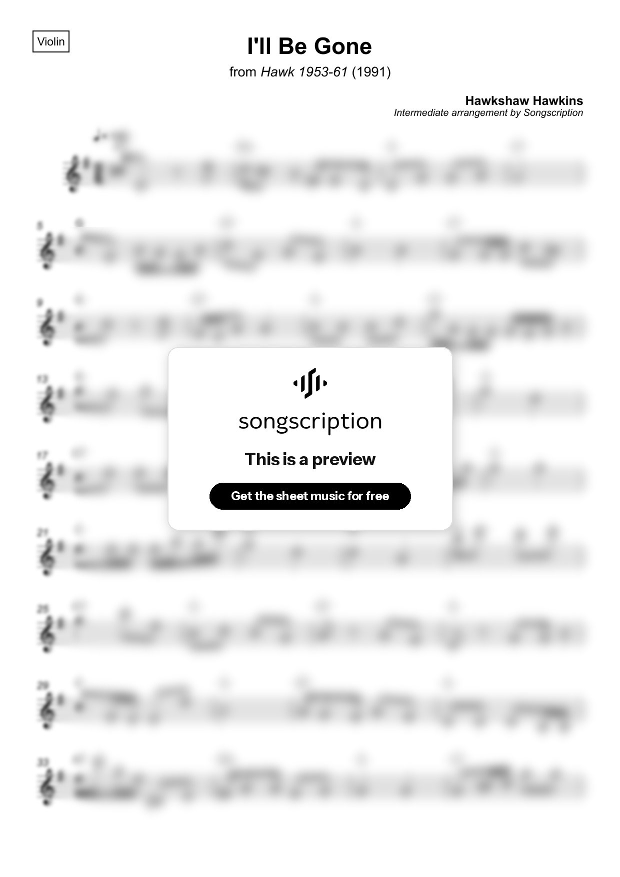 Intermediate Violin Sheet Music for "I'll Be Gone" by Hawkshaw Hawkins