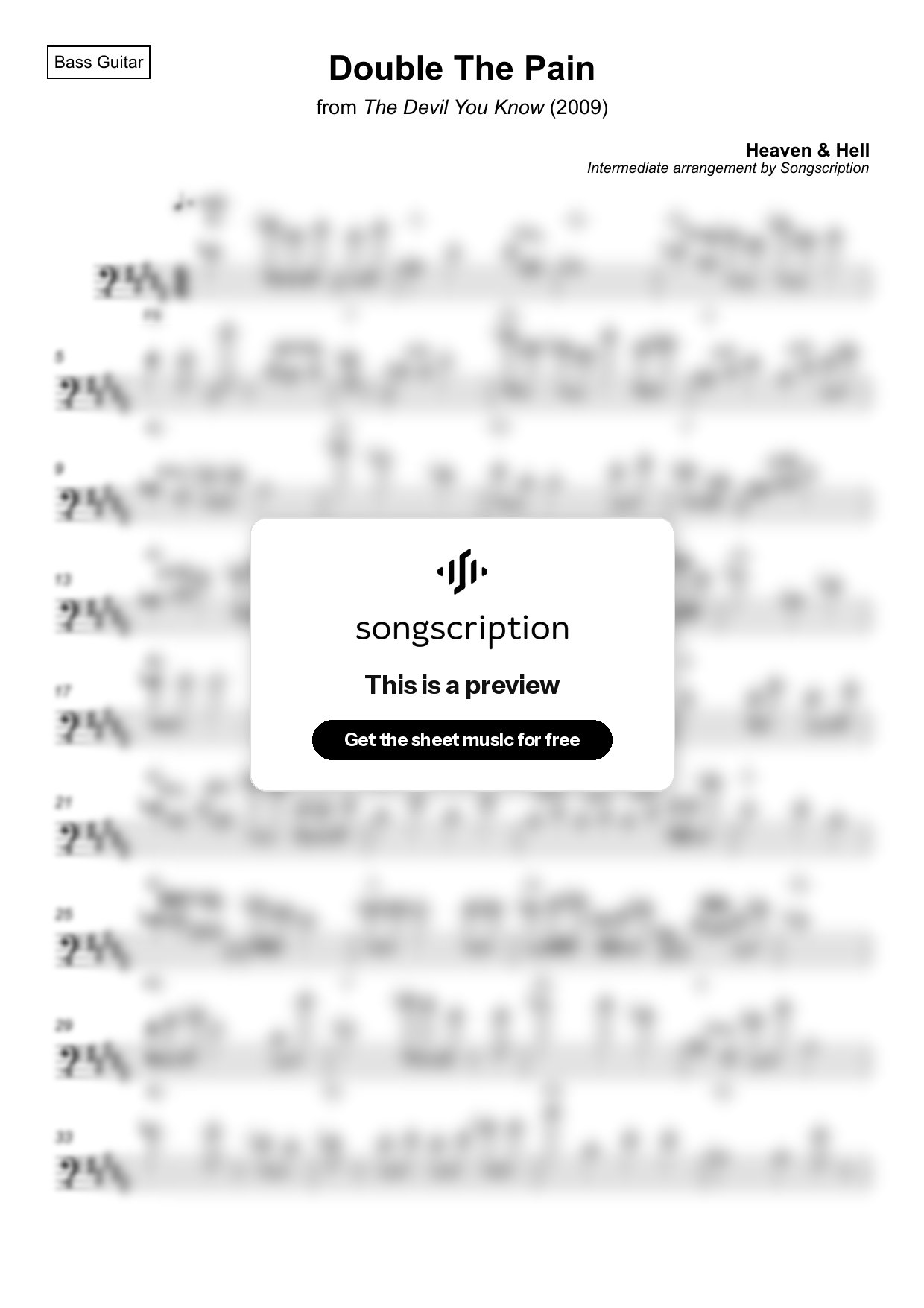 Intermediate Bass Guitar Sheet Music for "Double The Pain" by Heaven & Hell