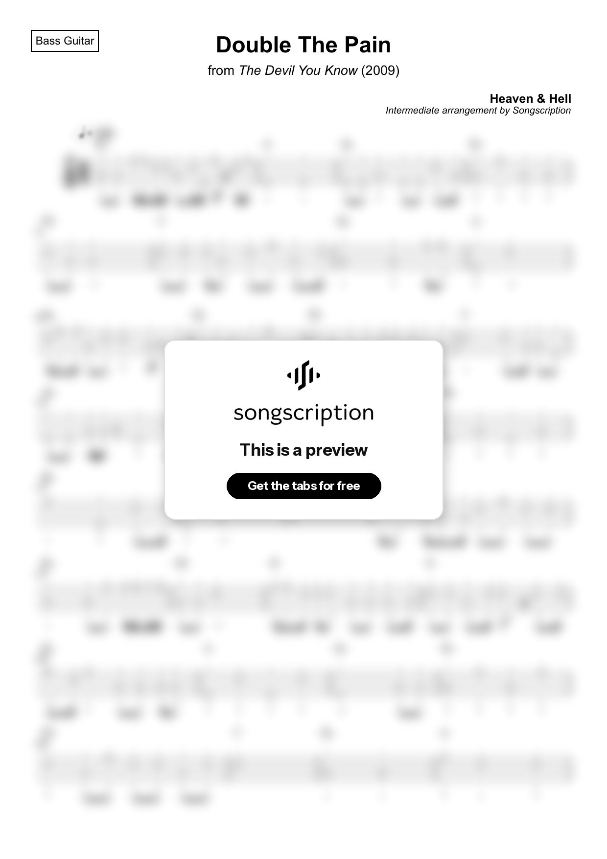 Intermediate Bass Guitar Tabs for "Double The Pain" by Heaven & Hell