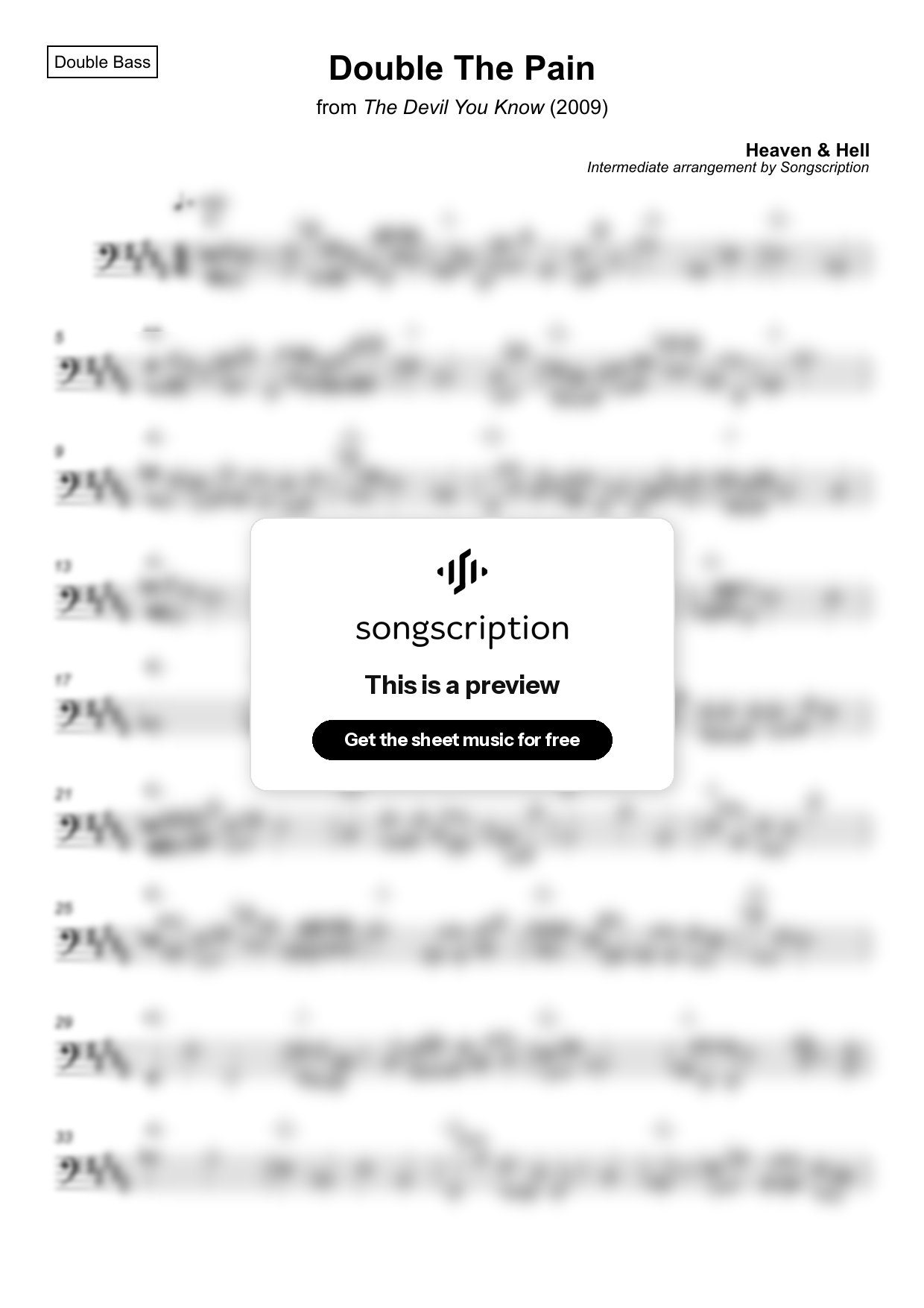 Intermediate Double Bass Sheet Music for "Double The Pain" by Heaven & Hell