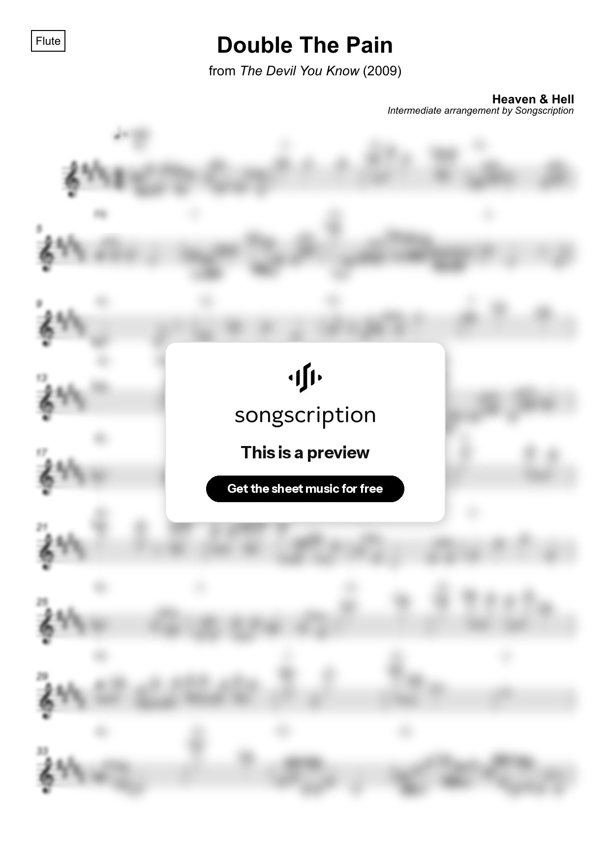 Intermediate Flute Sheet Music for "Double The Pain" by Heaven & Hell