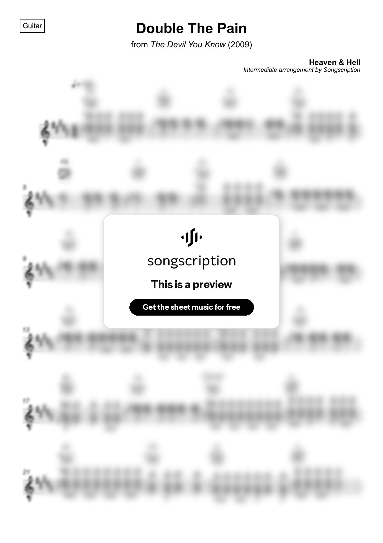 Intermediate Acoustic Guitar Sheet Music for "Double The Pain" by Heaven & Hell