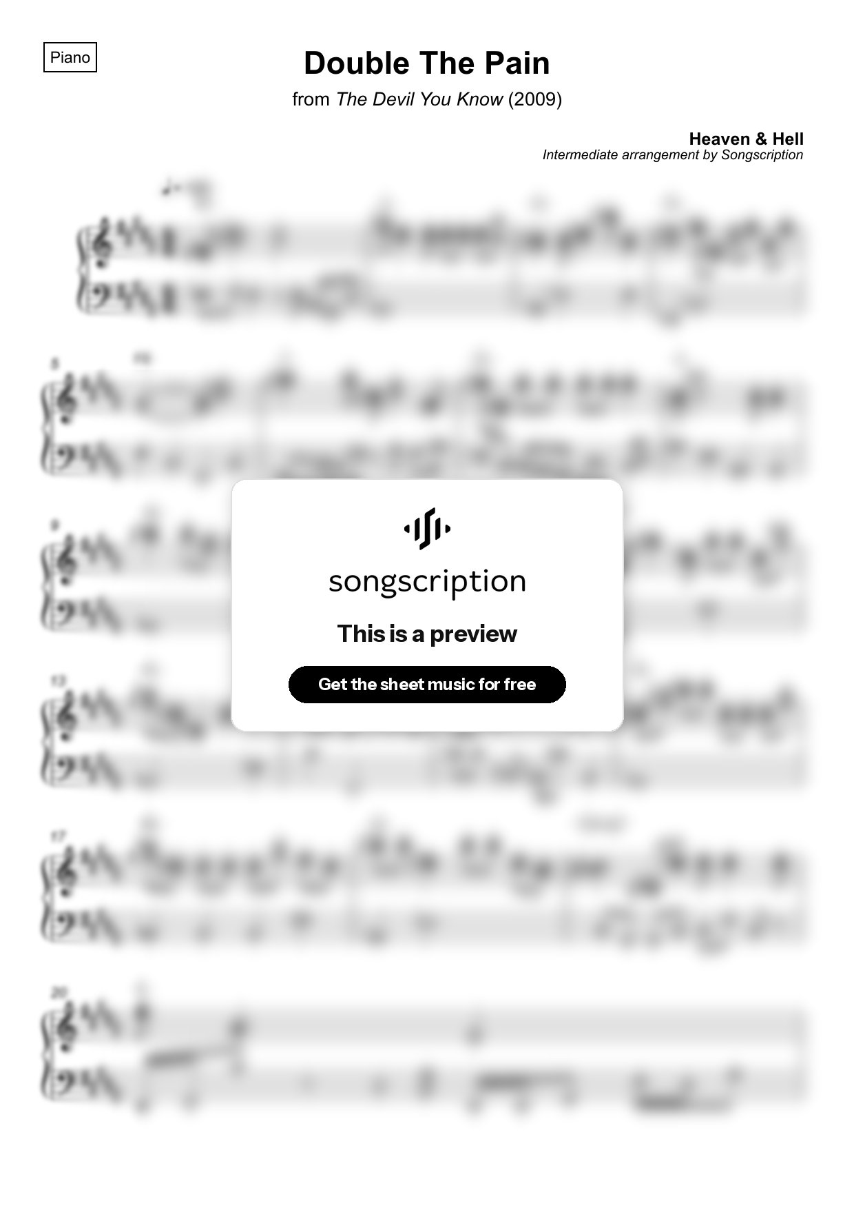 Intermediate Piano Sheet Music for "Double The Pain" by Heaven & Hell