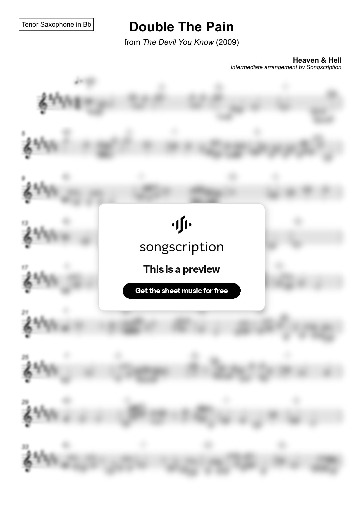 Intermediate Tenor Sax Sheet Music for "Double The Pain" by Heaven & Hell