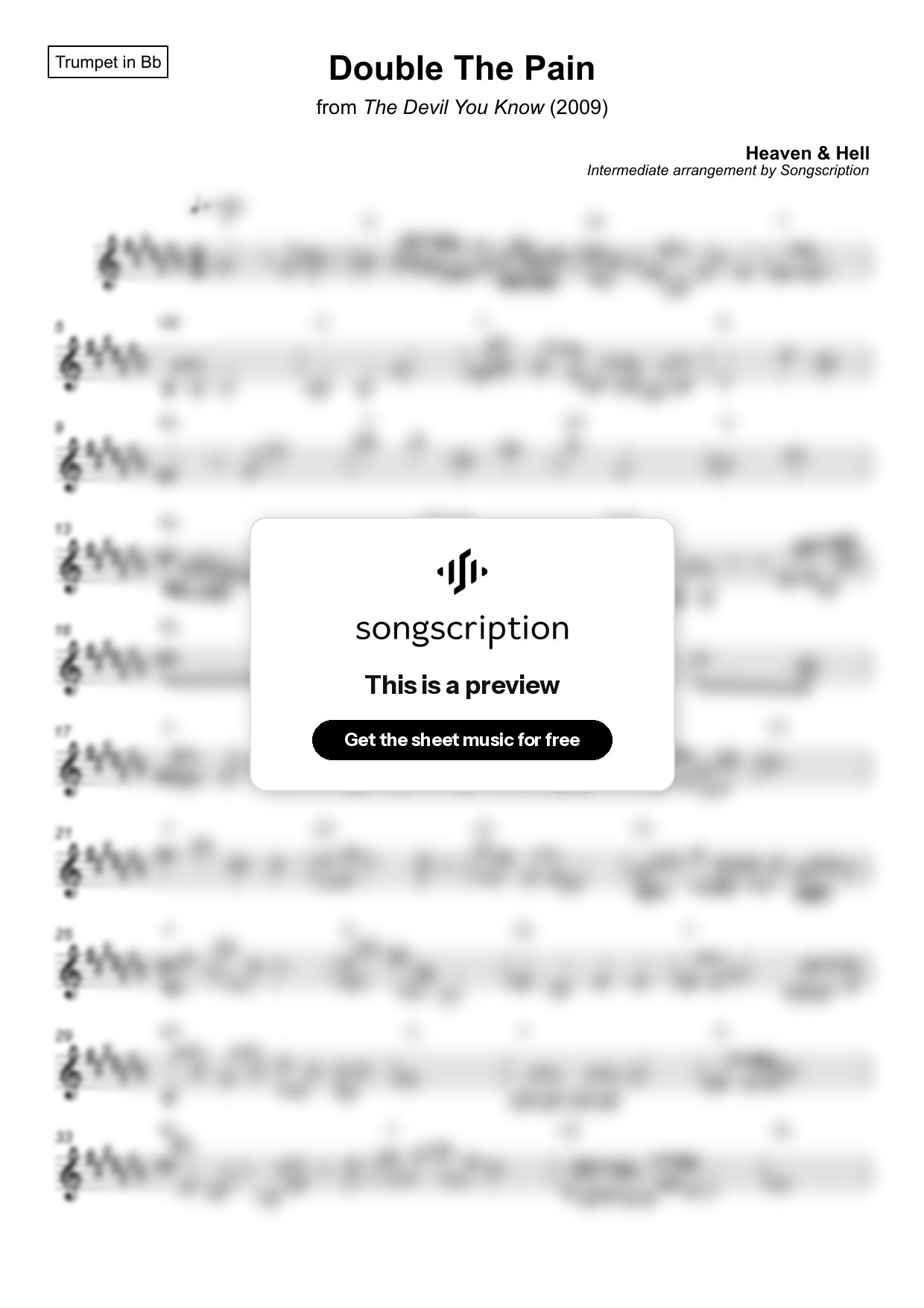 Intermediate Trumpet Sheet Music for "Double The Pain" by Heaven & Hell