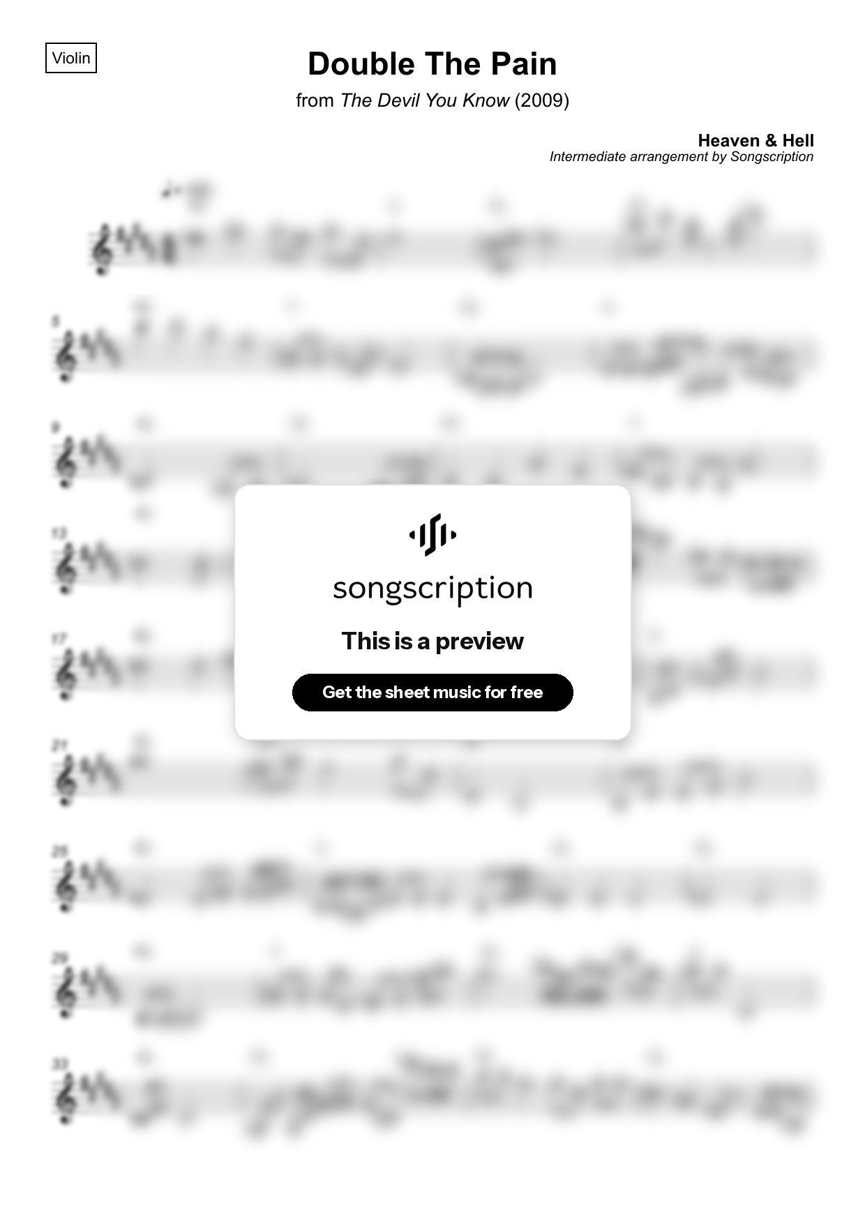Intermediate Violin Sheet Music for "Double The Pain" by Heaven & Hell