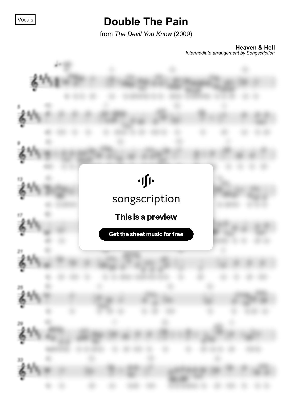 Intermediate Vocals Sheet Music for "Double The Pain" by Heaven & Hell