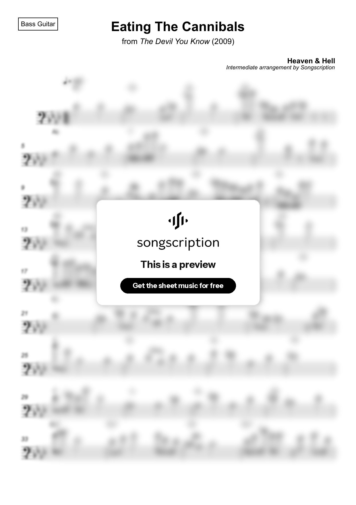 Intermediate Bass Guitar Sheet Music for "Eating The Cannibals" by Heaven & Hell
