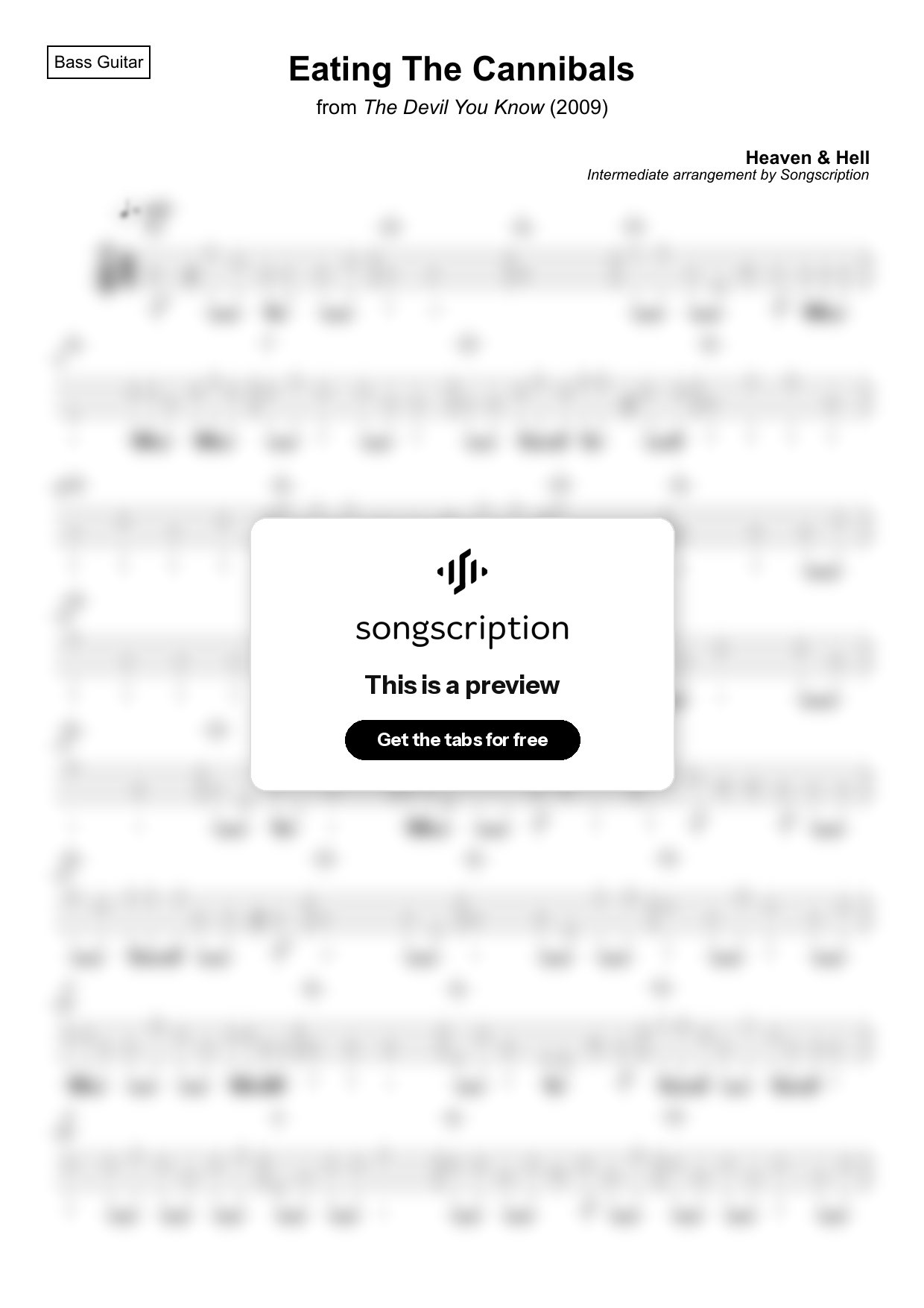 Intermediate Bass Guitar Tabs for "Eating The Cannibals" by Heaven & Hell