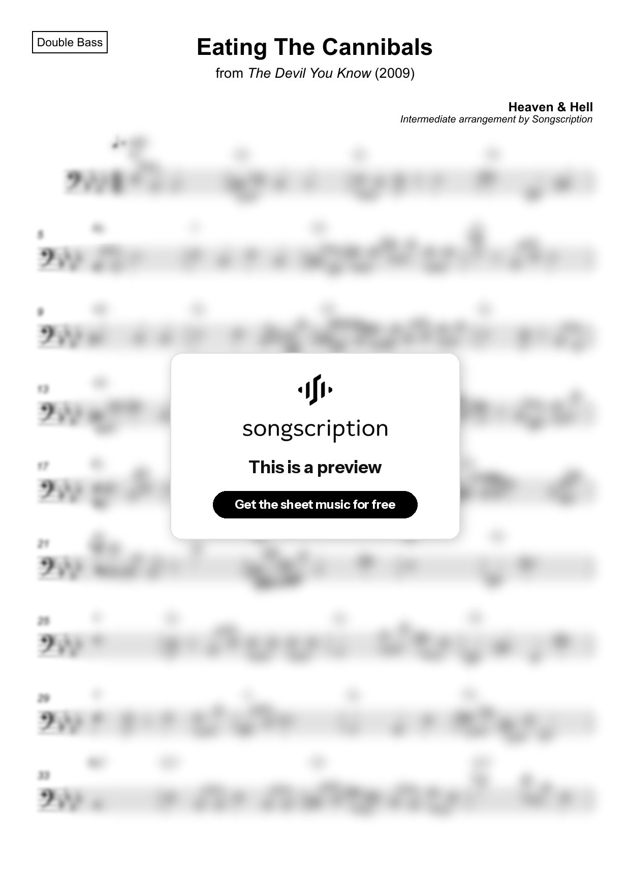 Intermediate Double Bass Sheet Music for "Eating The Cannibals" by Heaven & Hell