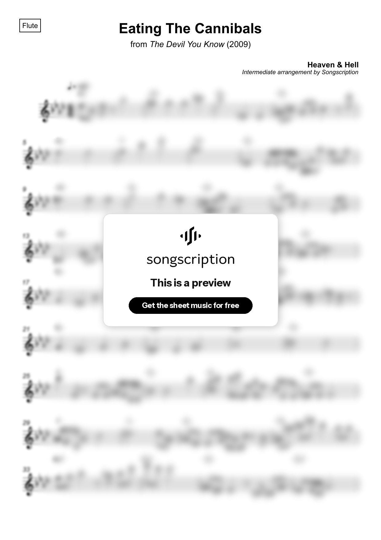 Intermediate Flute Sheet Music for "Eating The Cannibals" by Heaven & Hell