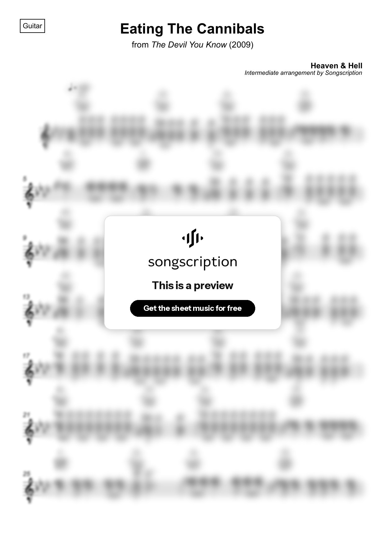 Intermediate Acoustic Guitar Sheet Music for "Eating The Cannibals" by Heaven & Hell
