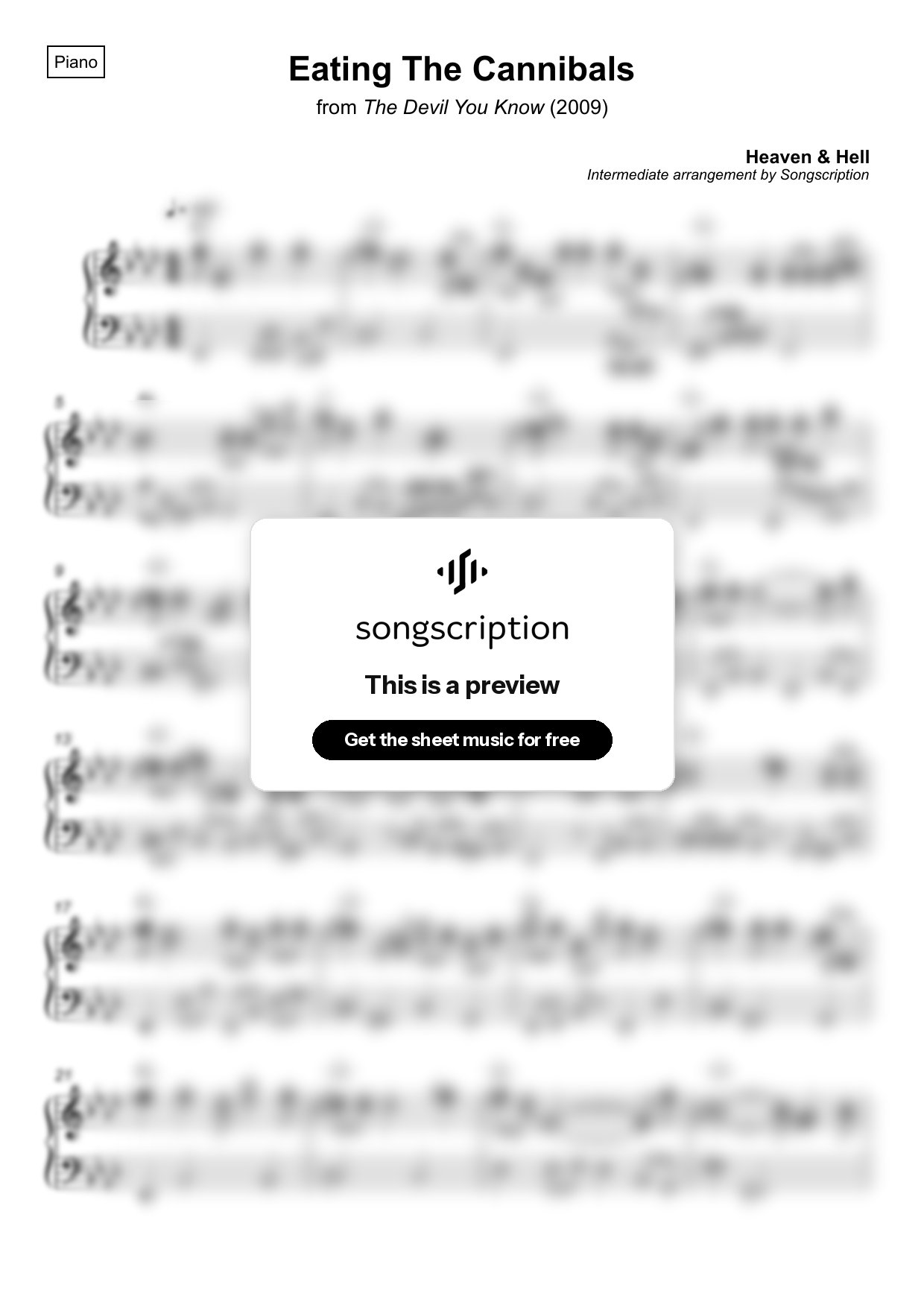Intermediate Piano Sheet Music for "Eating The Cannibals" by Heaven & Hell