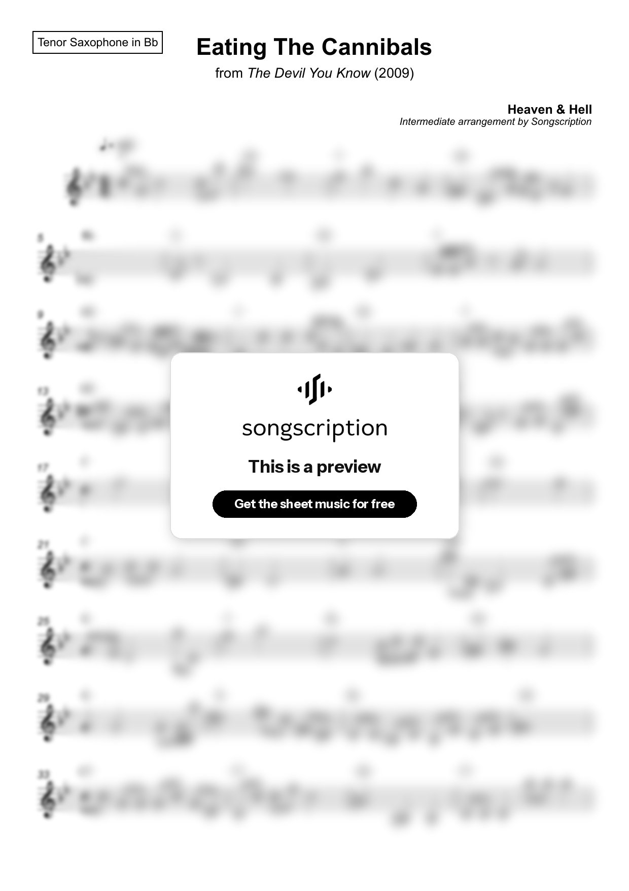 Intermediate Tenor Sax Sheet Music for "Eating The Cannibals" by Heaven & Hell