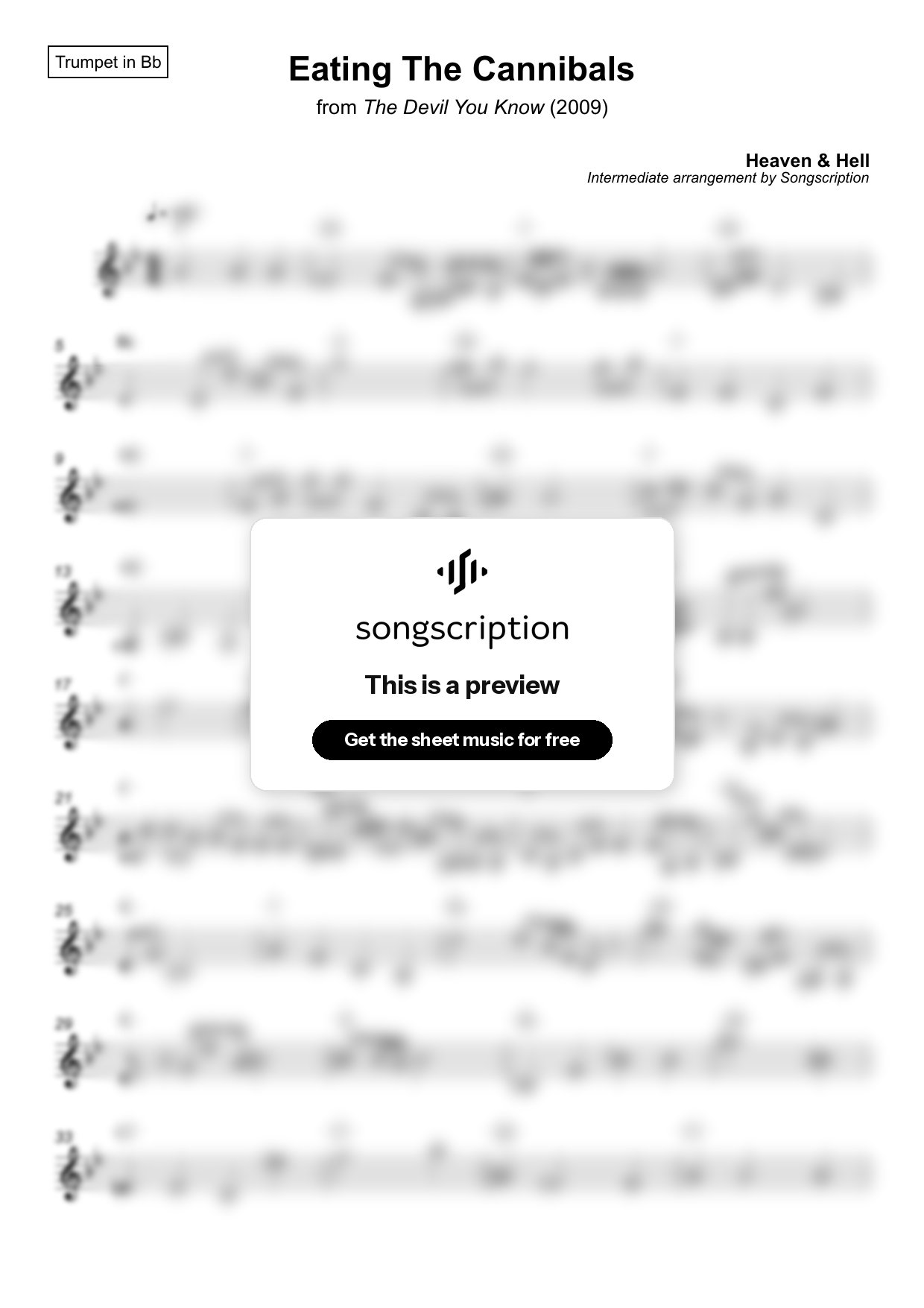 Intermediate Trumpet Sheet Music for "Eating The Cannibals" by Heaven & Hell