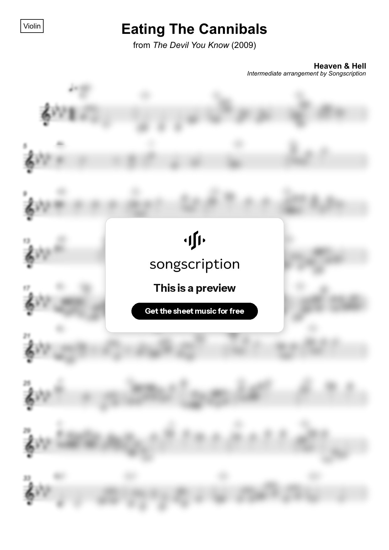 Intermediate Violin Sheet Music for "Eating The Cannibals" by Heaven & Hell