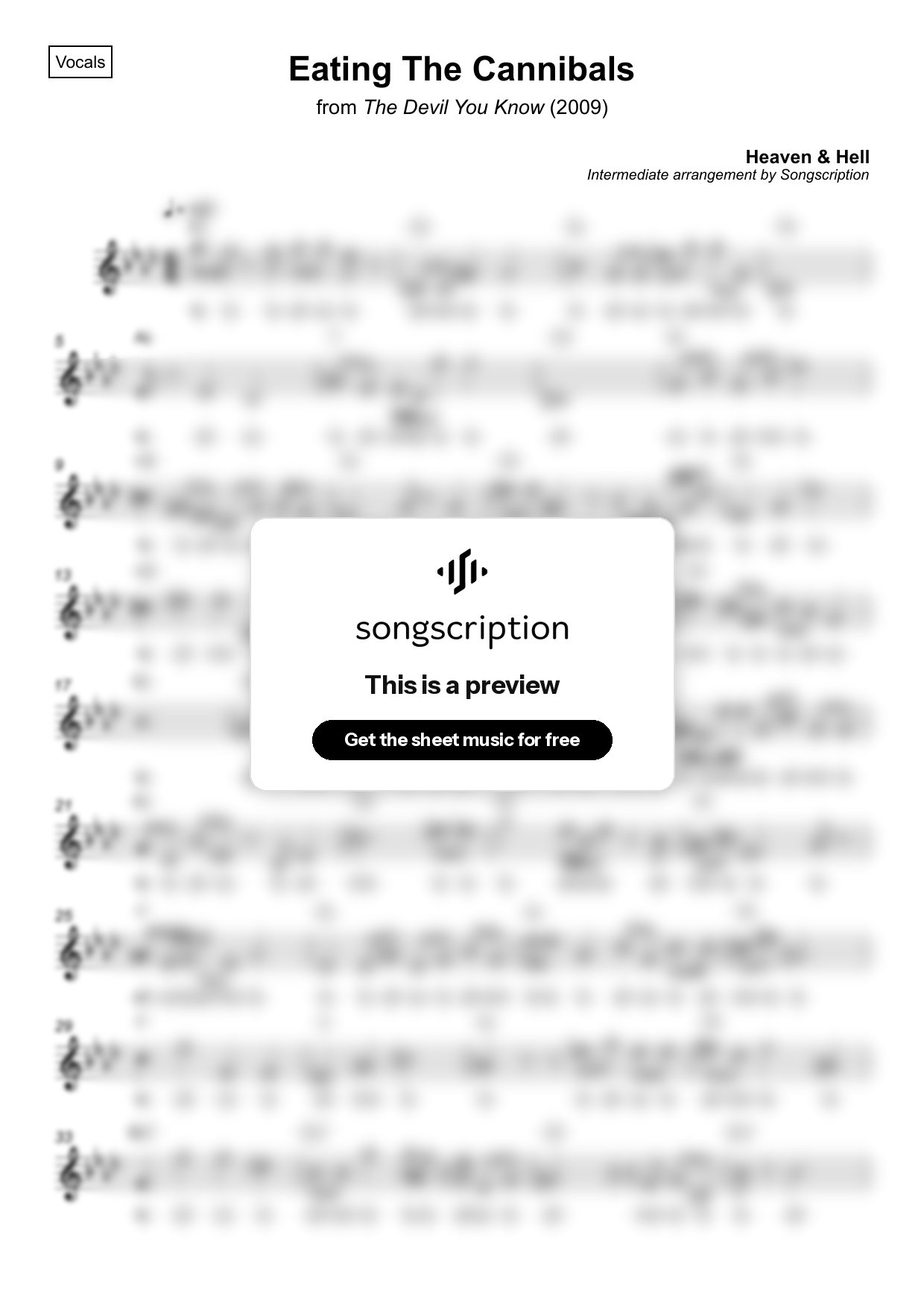 Intermediate Vocals Sheet Music for "Eating The Cannibals" by Heaven & Hell