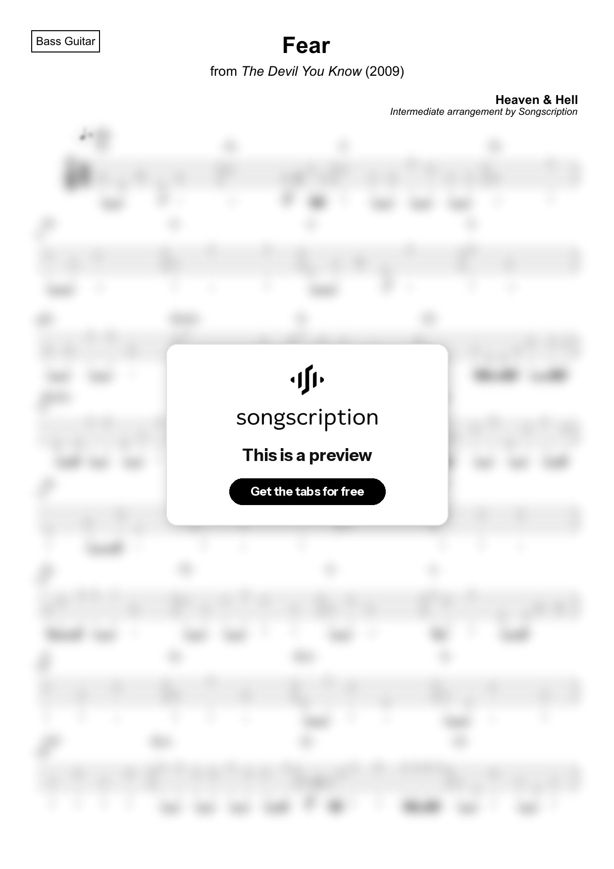 Intermediate Bass Guitar Tabs for "Fear" by Heaven & Hell