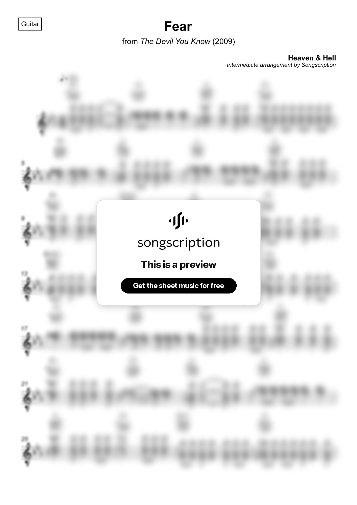 Intermediate Acoustic Guitar Sheet Music for "Fear" by Heaven & Hell