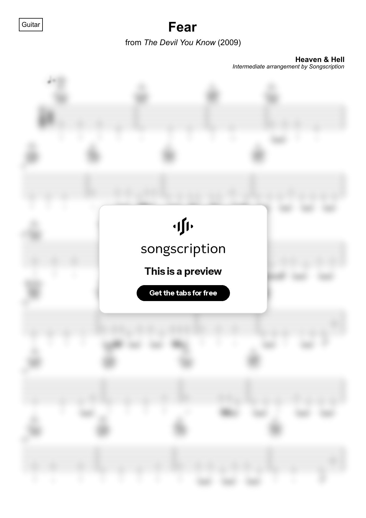 Intermediate Acoustic Guitar Tabs for "Fear" by Heaven & Hell