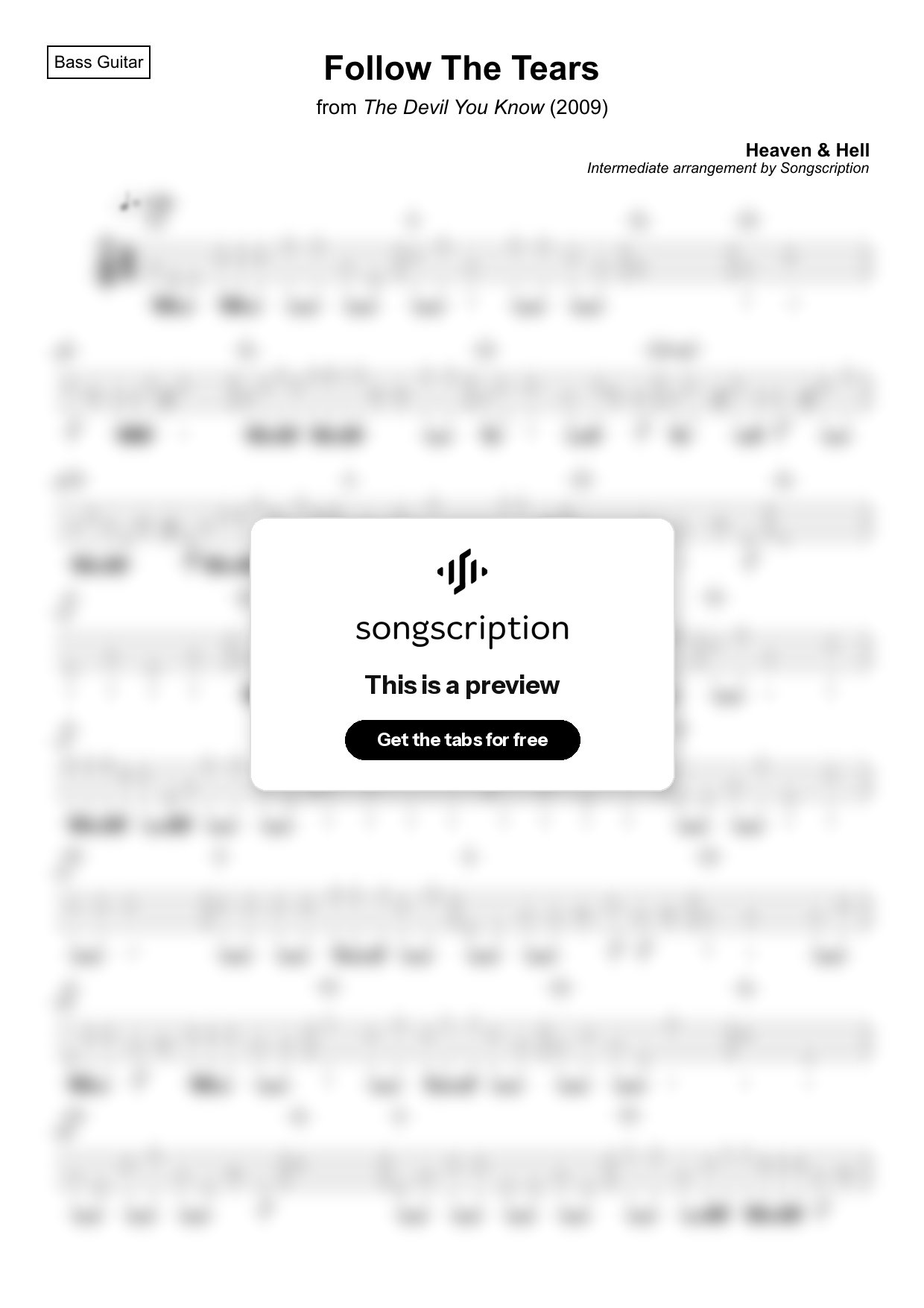 Intermediate Bass Guitar Tabs for "Follow The Tears" by Heaven & Hell