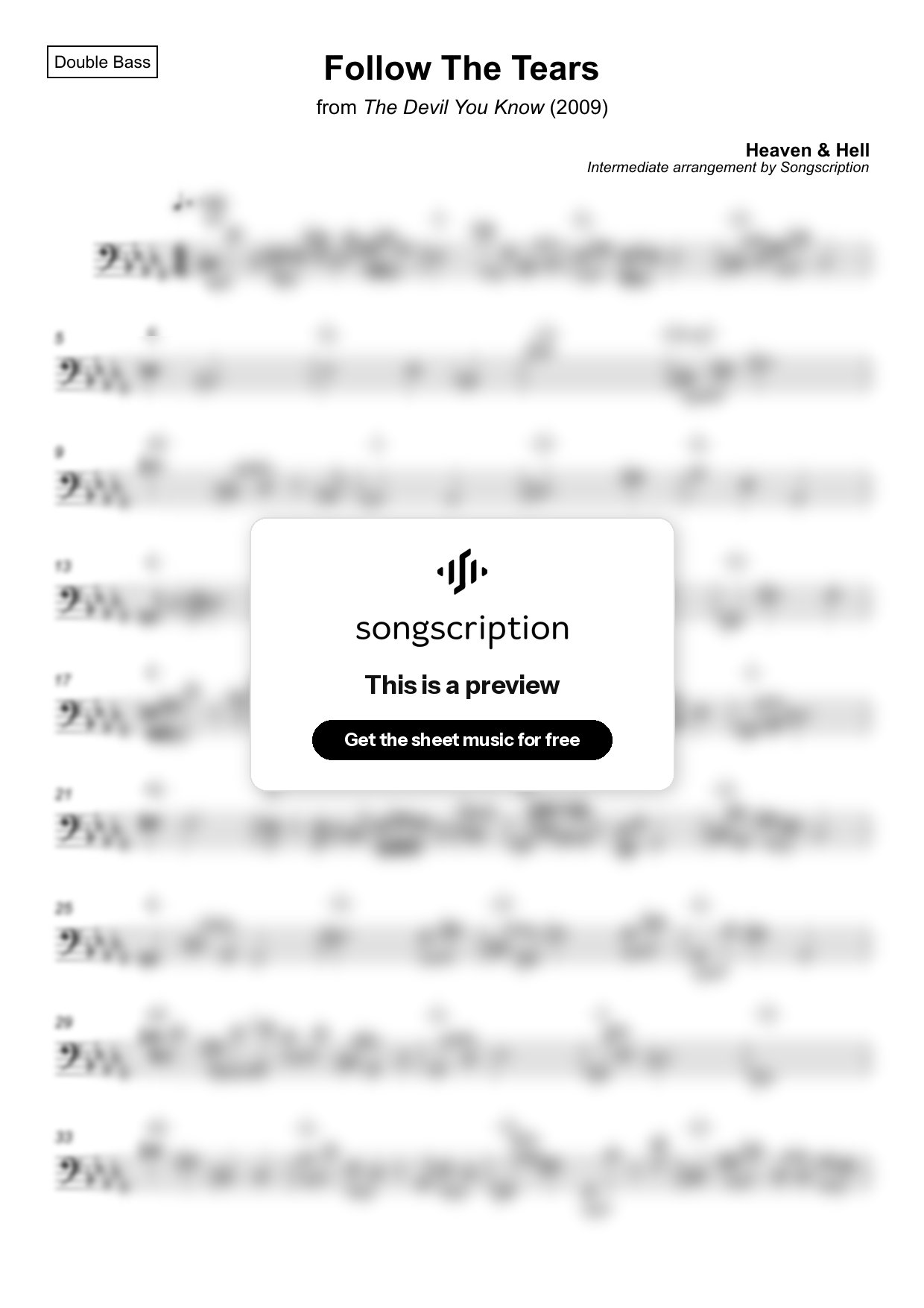Intermediate Double Bass Sheet Music for "Follow The Tears" by Heaven & Hell
