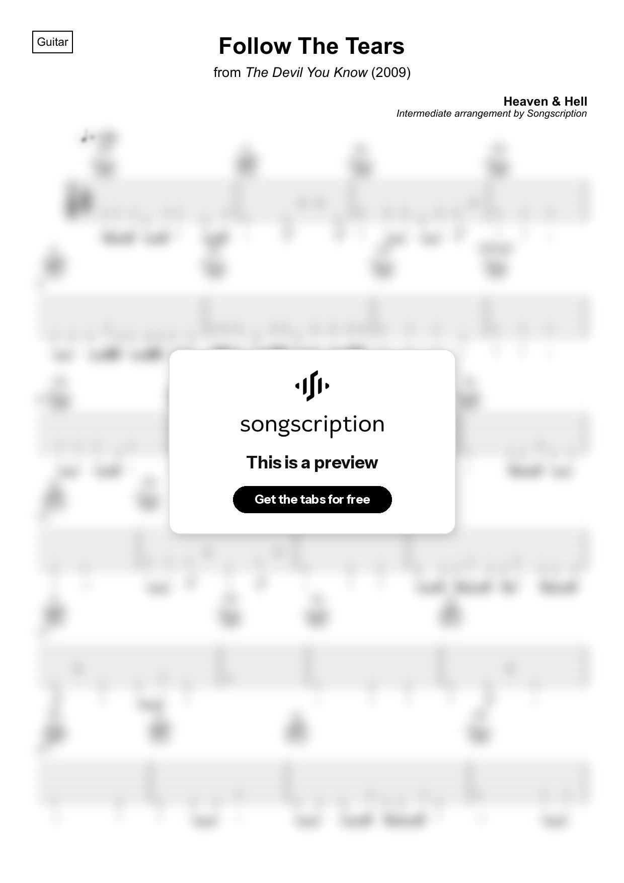 Intermediate Acoustic Guitar Tabs for "Follow The Tears" by Heaven & Hell