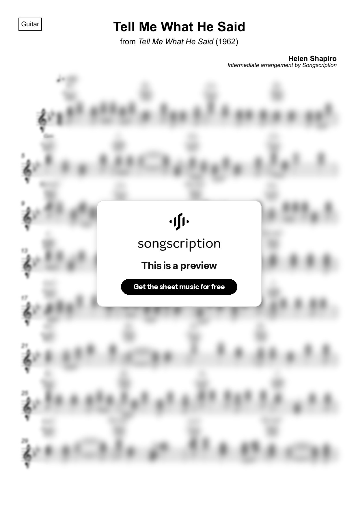 Intermediate Acoustic Guitar Sheet Music for "Tell Me What He Said" by Helen Shapiro