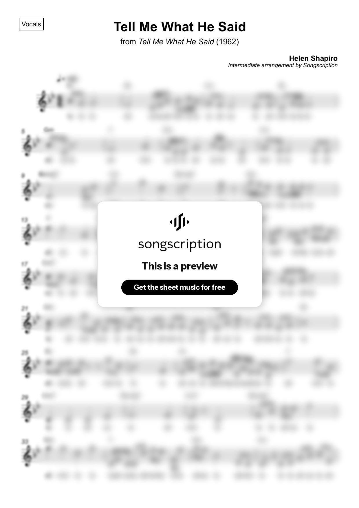 Intermediate Vocals Sheet Music for "Tell Me What He Said" by Helen Shapiro