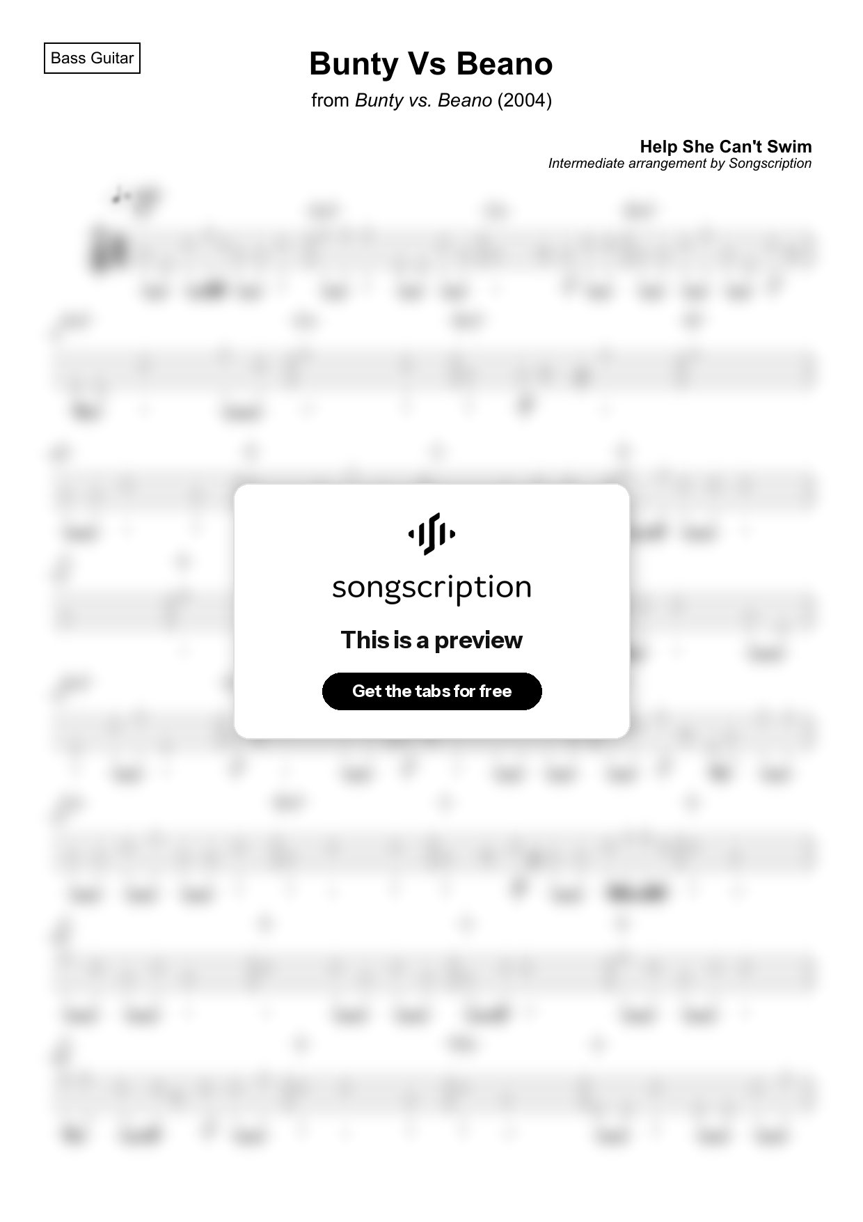 Intermediate Bass Guitar Tabs for "Bunty Vs Beano" by Help She Can't Swim