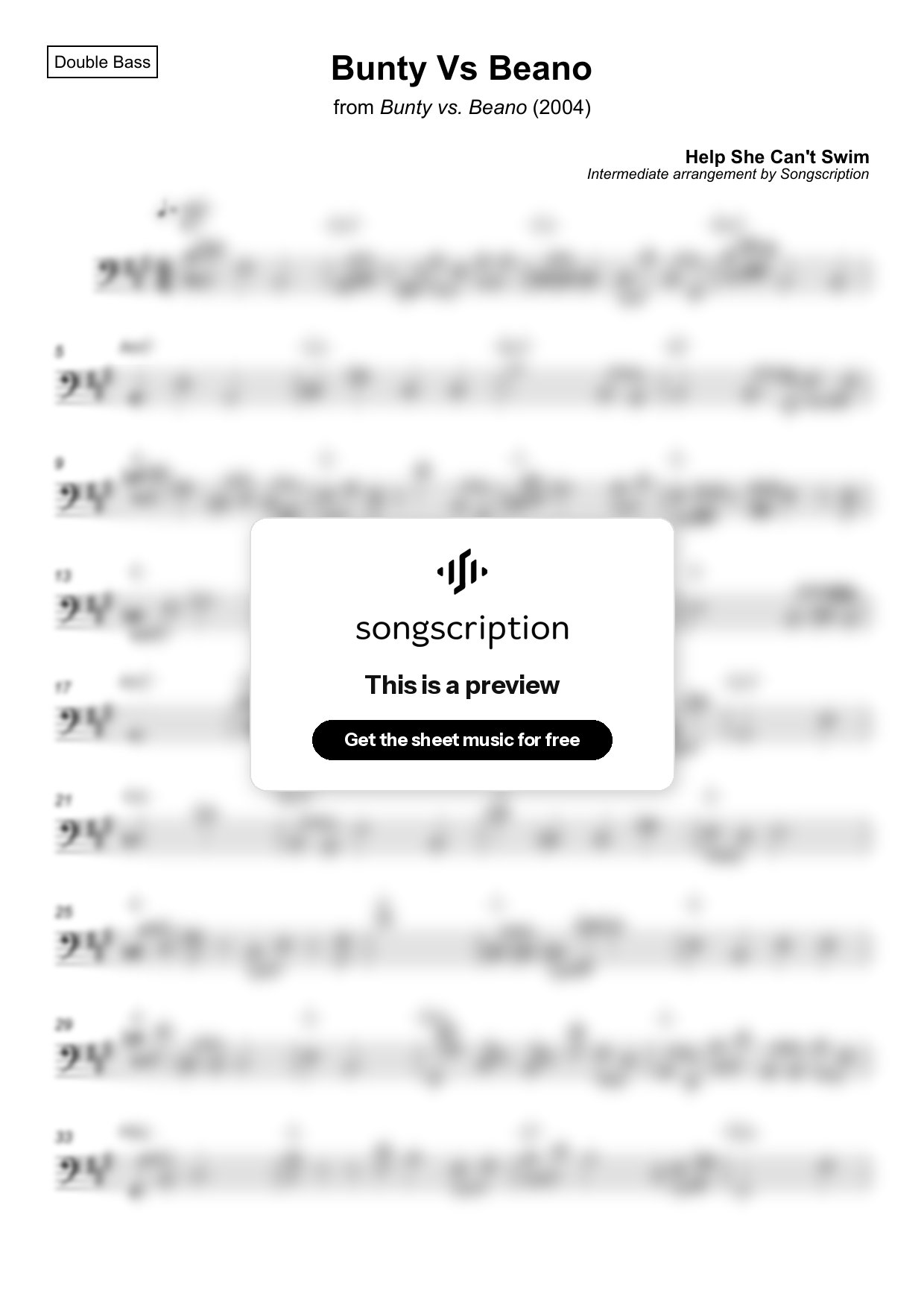Intermediate Double Bass Sheet Music for "Bunty Vs Beano" by Help She Can't Swim