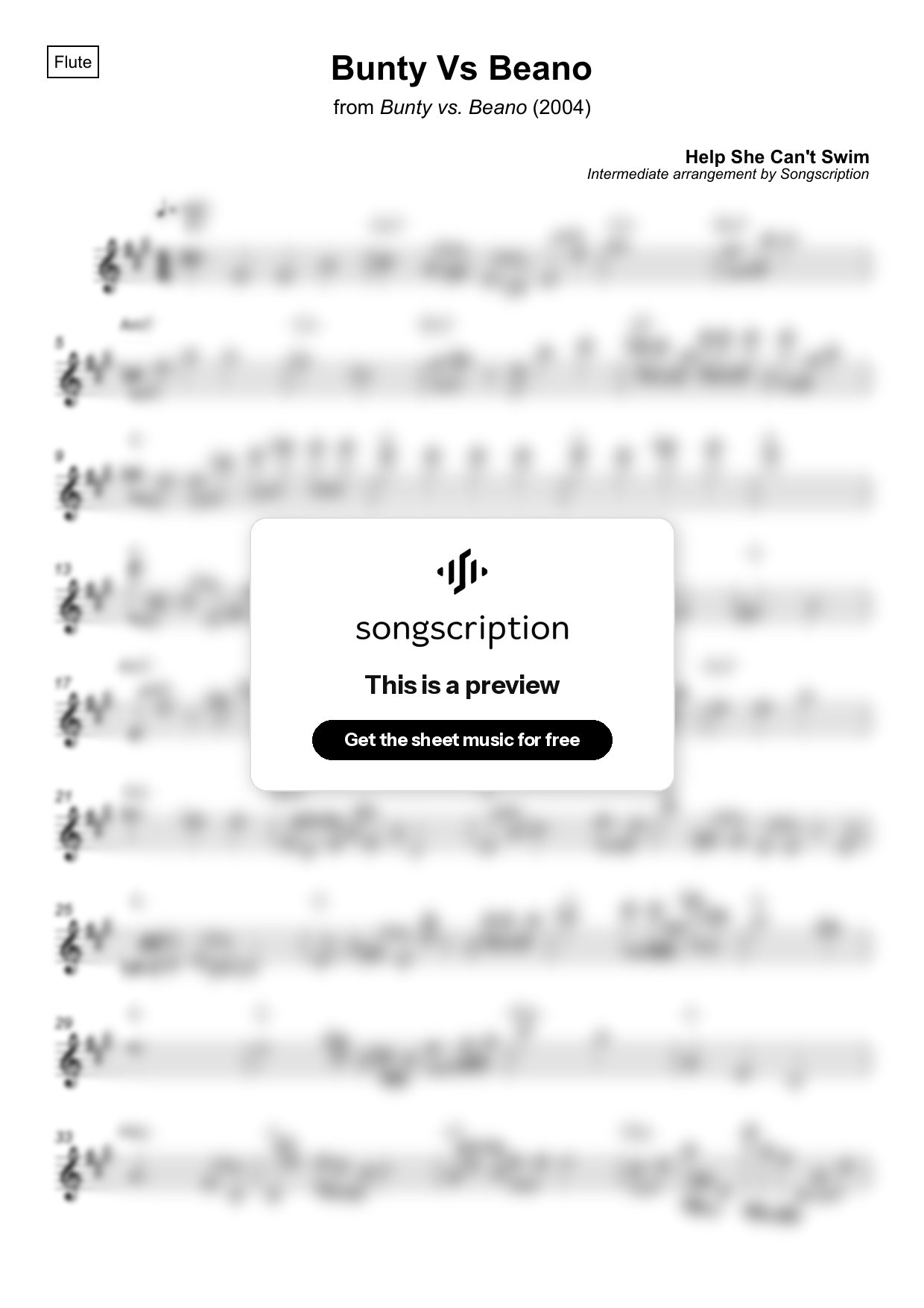 Intermediate Flute Sheet Music for "Bunty Vs Beano" by Help She Can't Swim