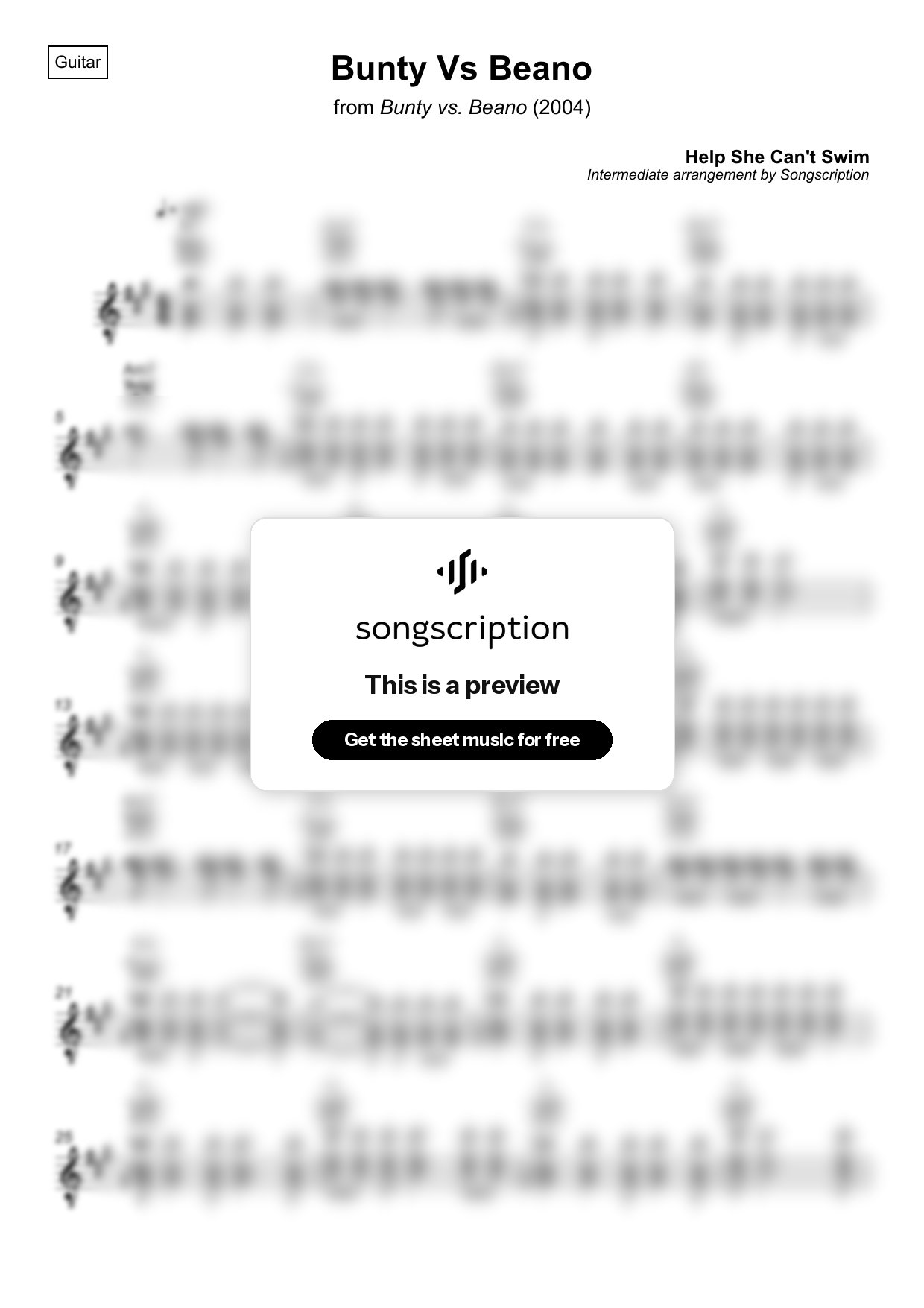 Intermediate Acoustic Guitar Sheet Music for "Bunty Vs Beano" by Help She Can't Swim