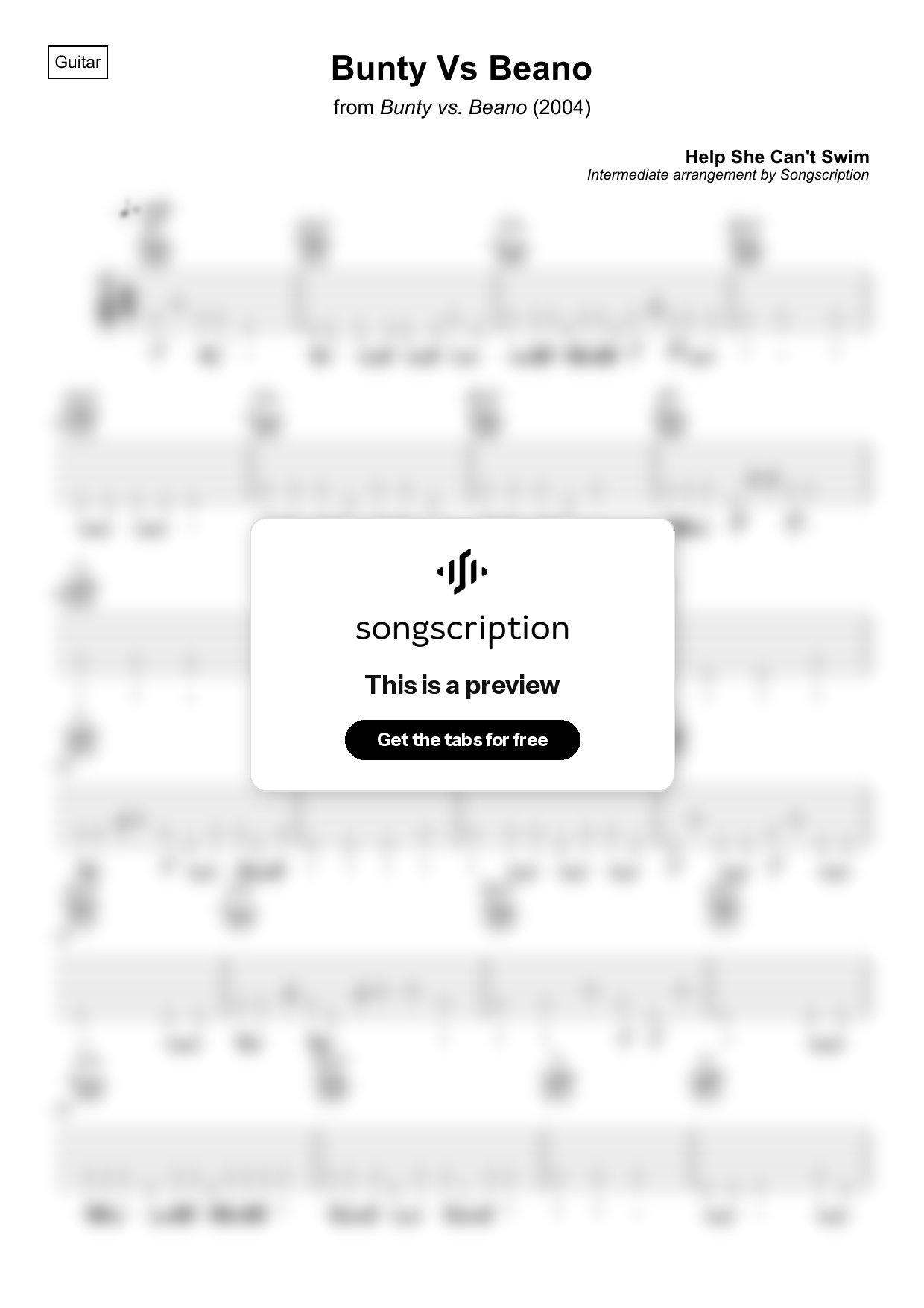 Intermediate Acoustic Guitar Tabs for "Bunty Vs Beano" by Help She Can't Swim