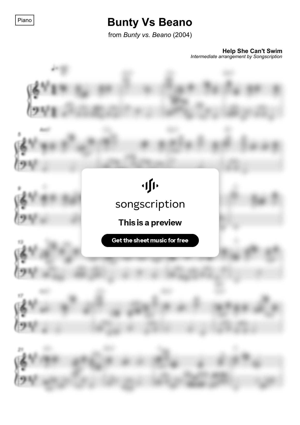 Intermediate Piano Sheet Music for "Bunty Vs Beano" by Help She Can't Swim